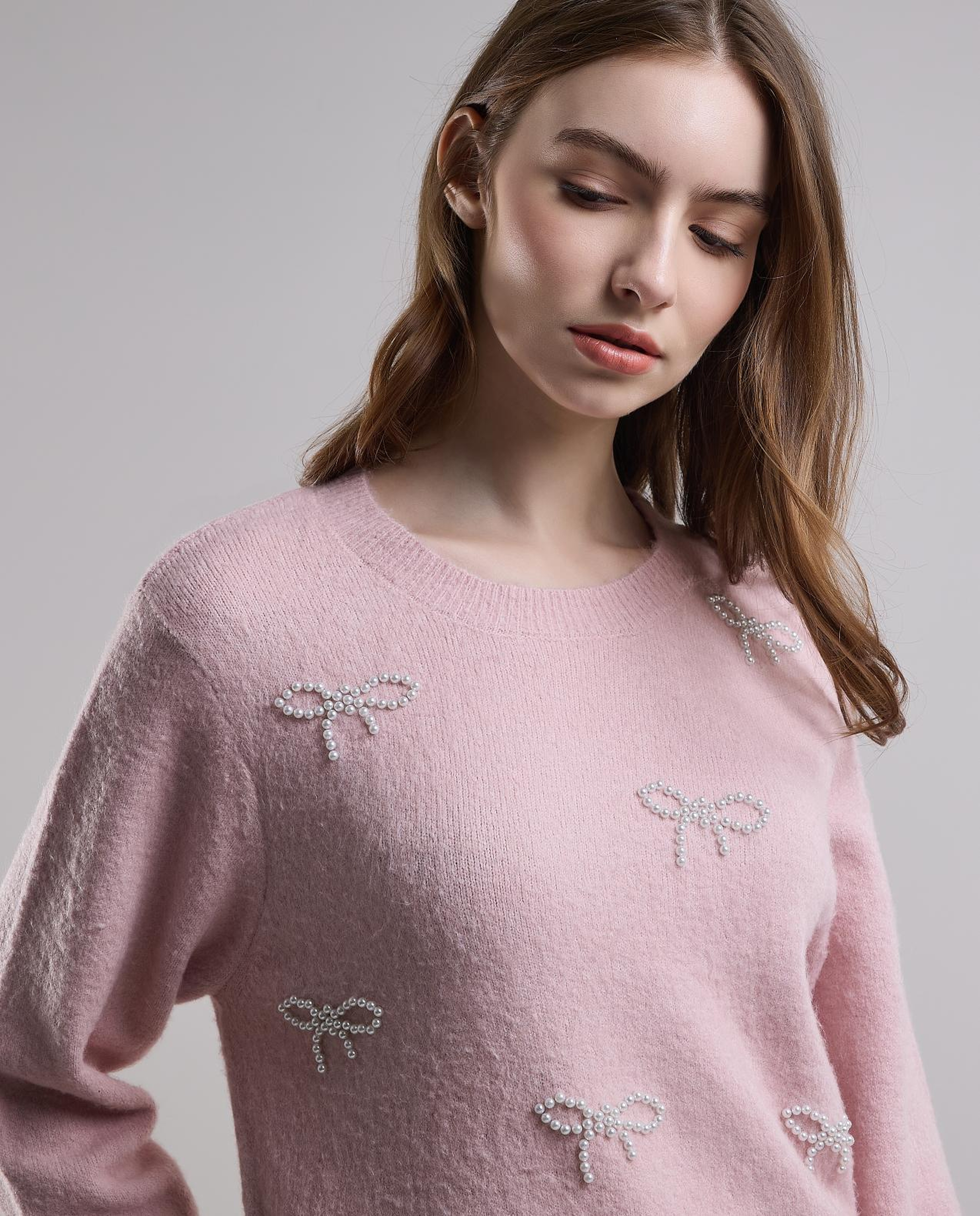 Embellished Sweater with Crew Neck and Long Sleeves