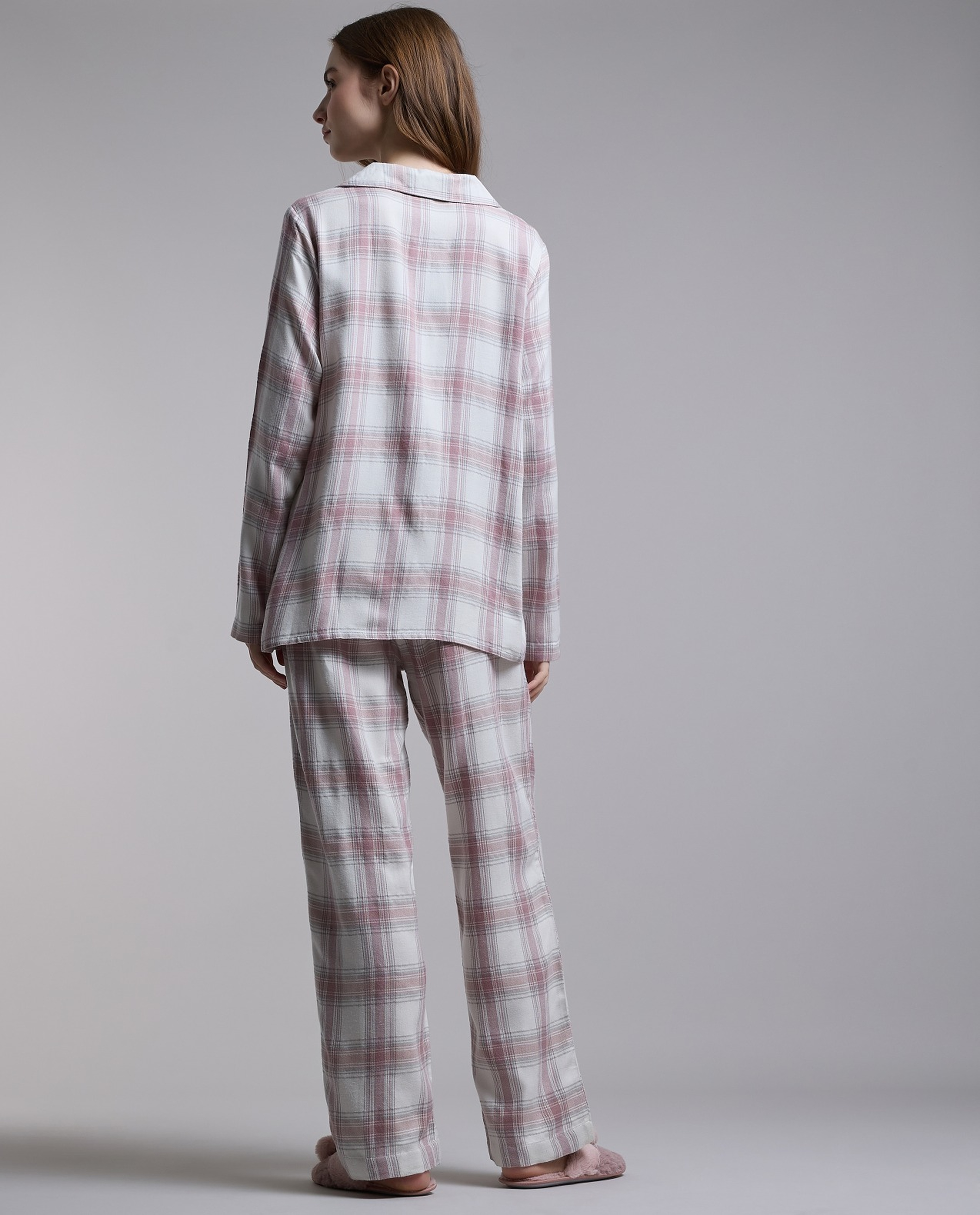 Plaid Lapel Collar Pyjama Set