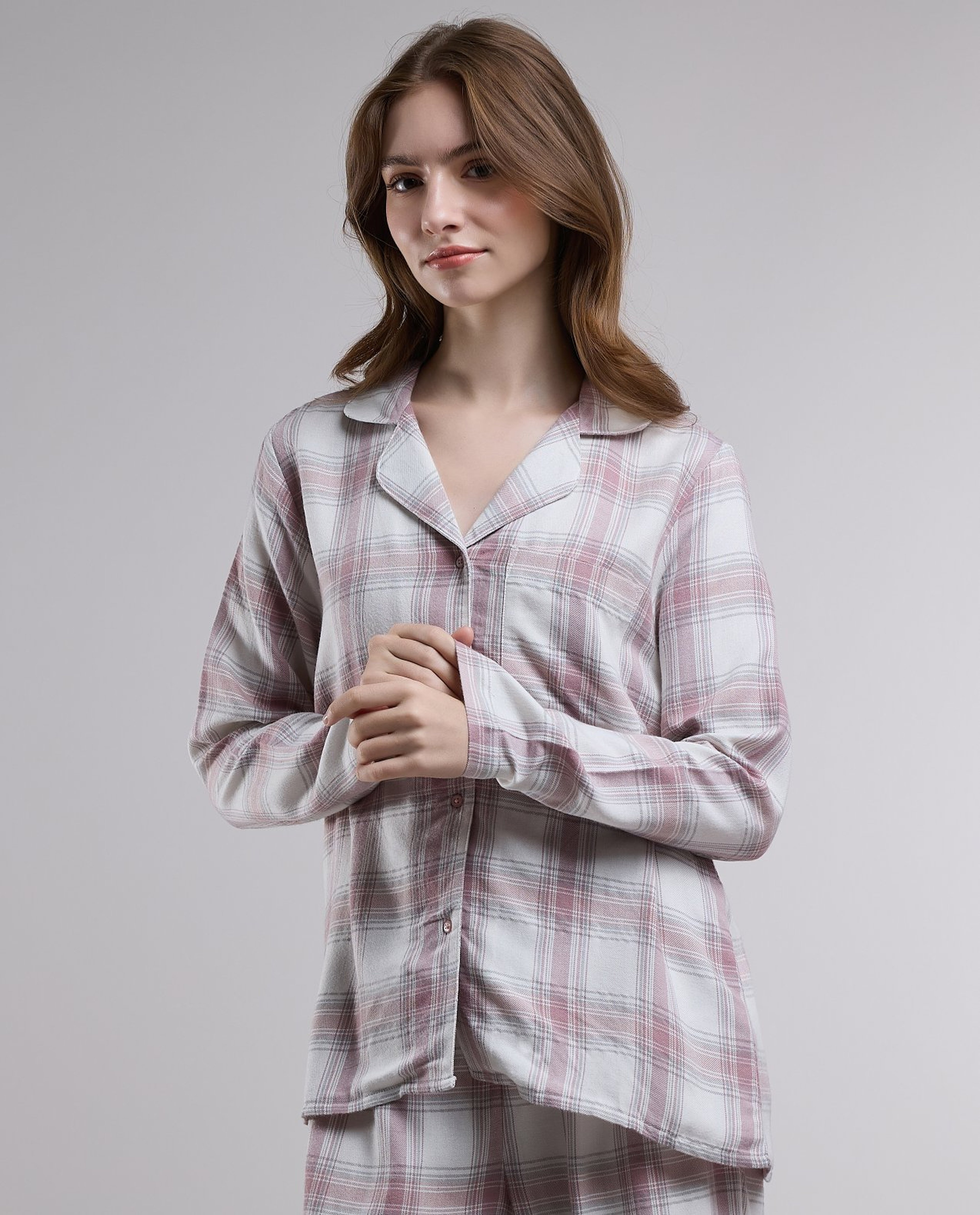 Plaid Lapel Collar Pyjama Set