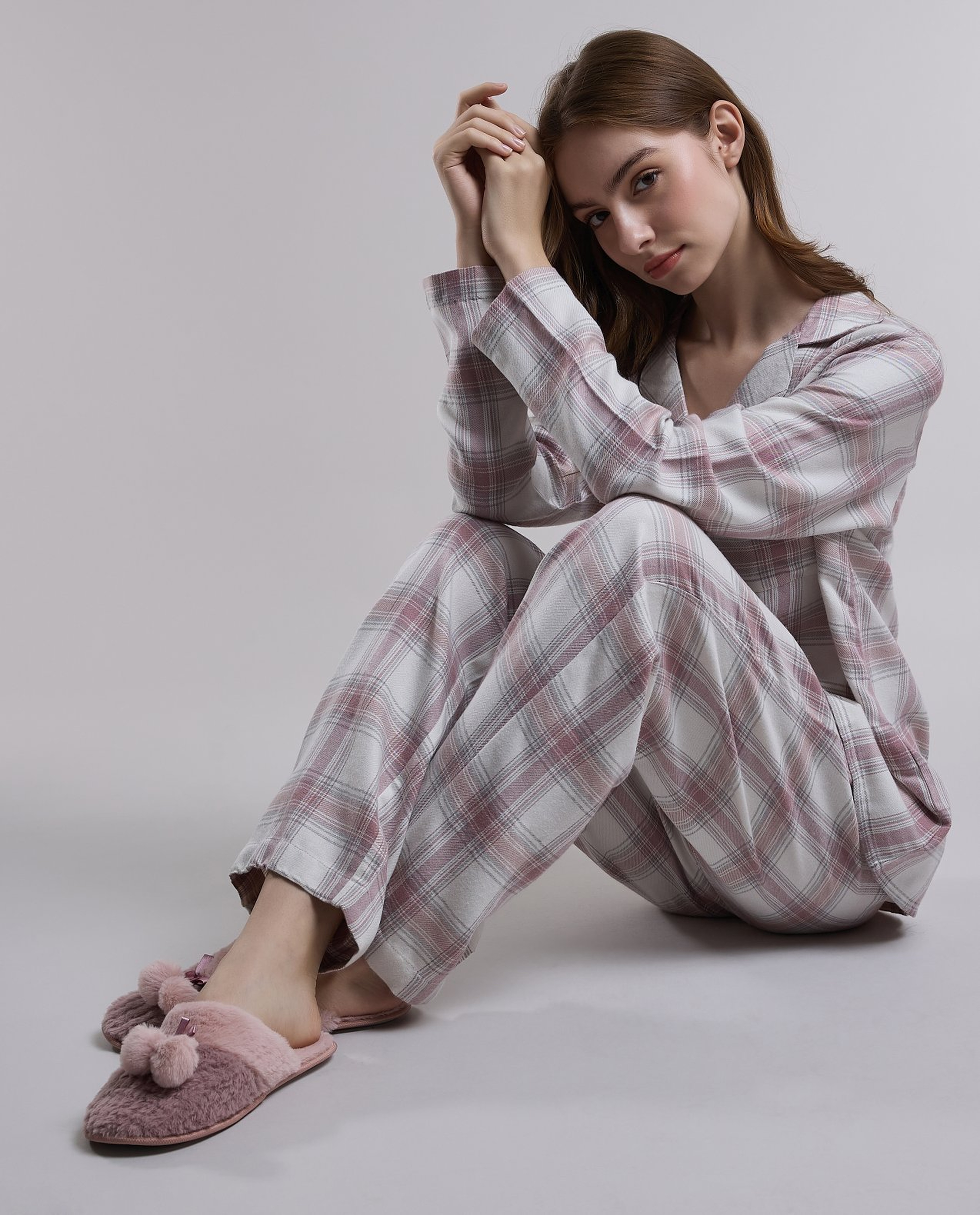 Plaid Lapel Collar Pyjama Set
