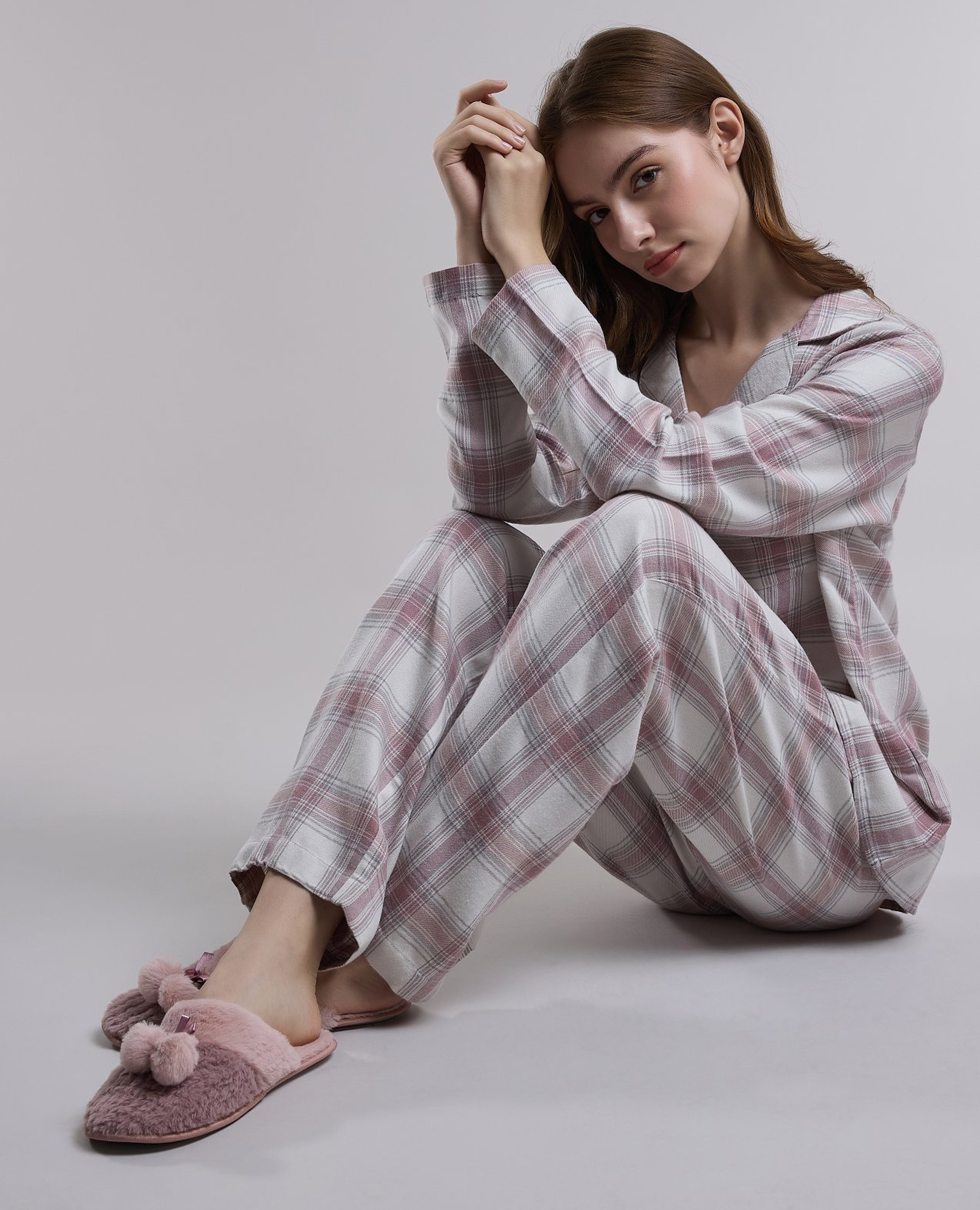 Plaid Lapel Collar Pyjama Set
