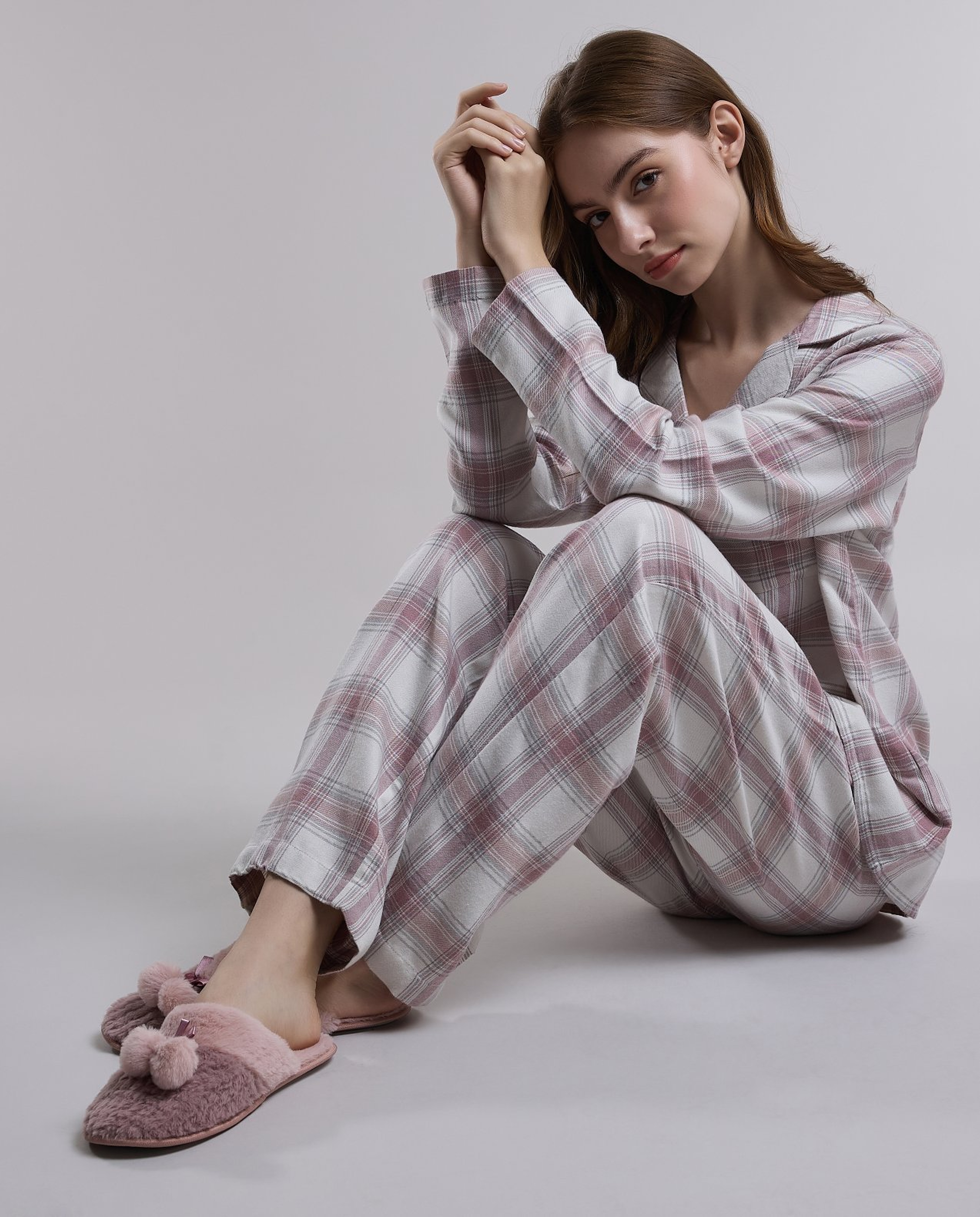 Plaid Lapel Collar Pyjama Set