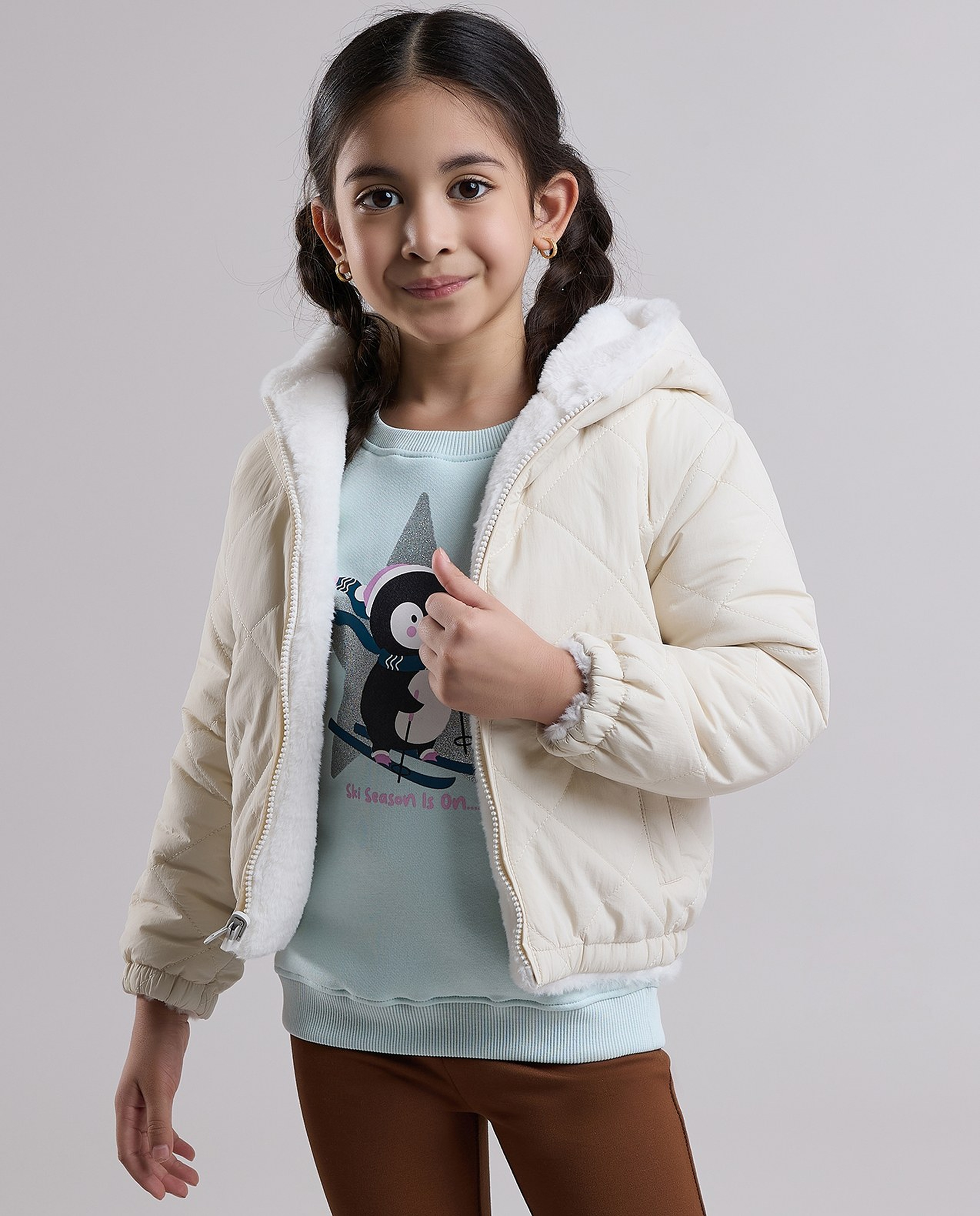 Quilted Hooded Puffer Jacket with Zipper Closure