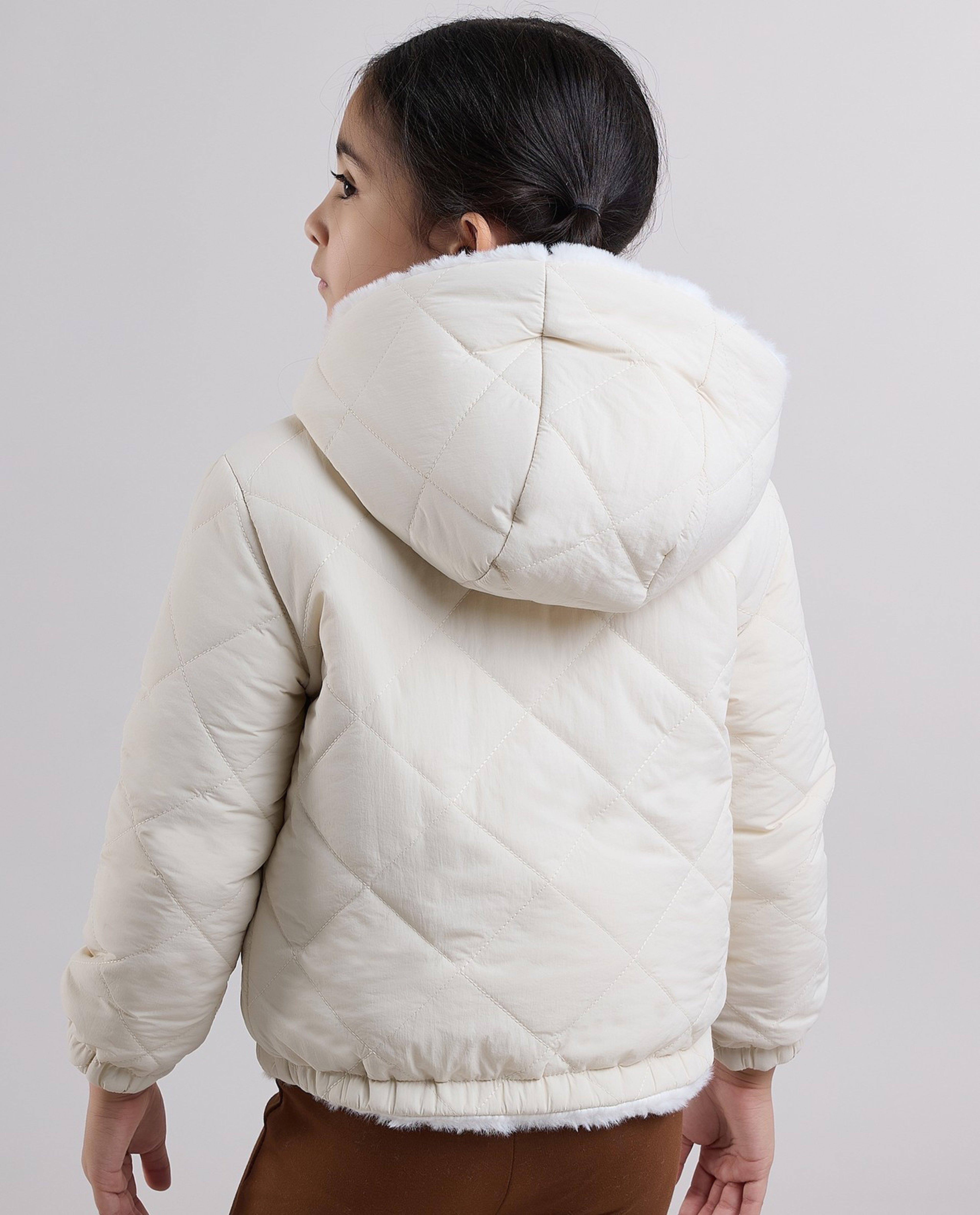 Quilted Hooded Puffer Jacket with Zipper Closure
