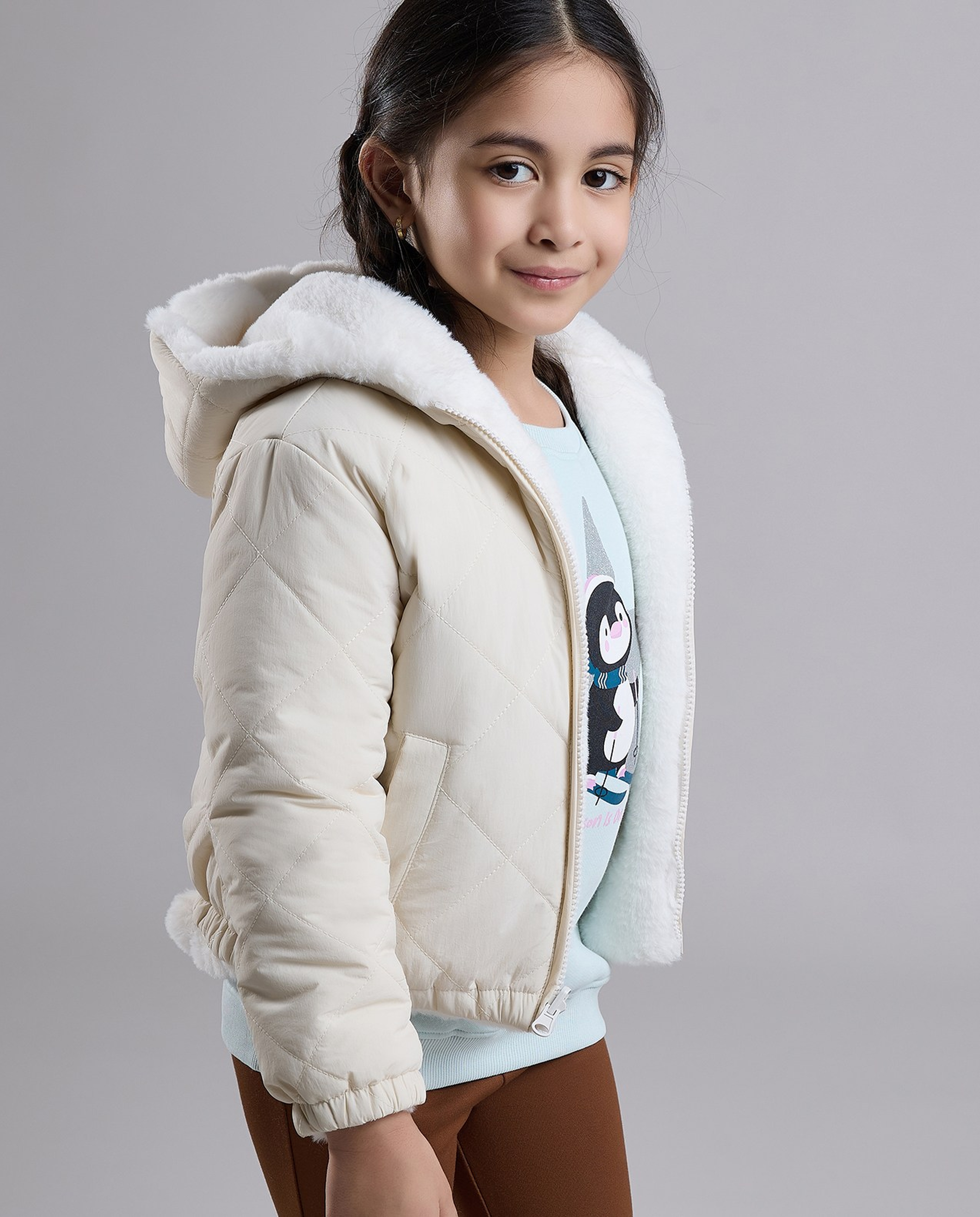 Quilted Hooded Puffer Jacket with Zipper Closure
