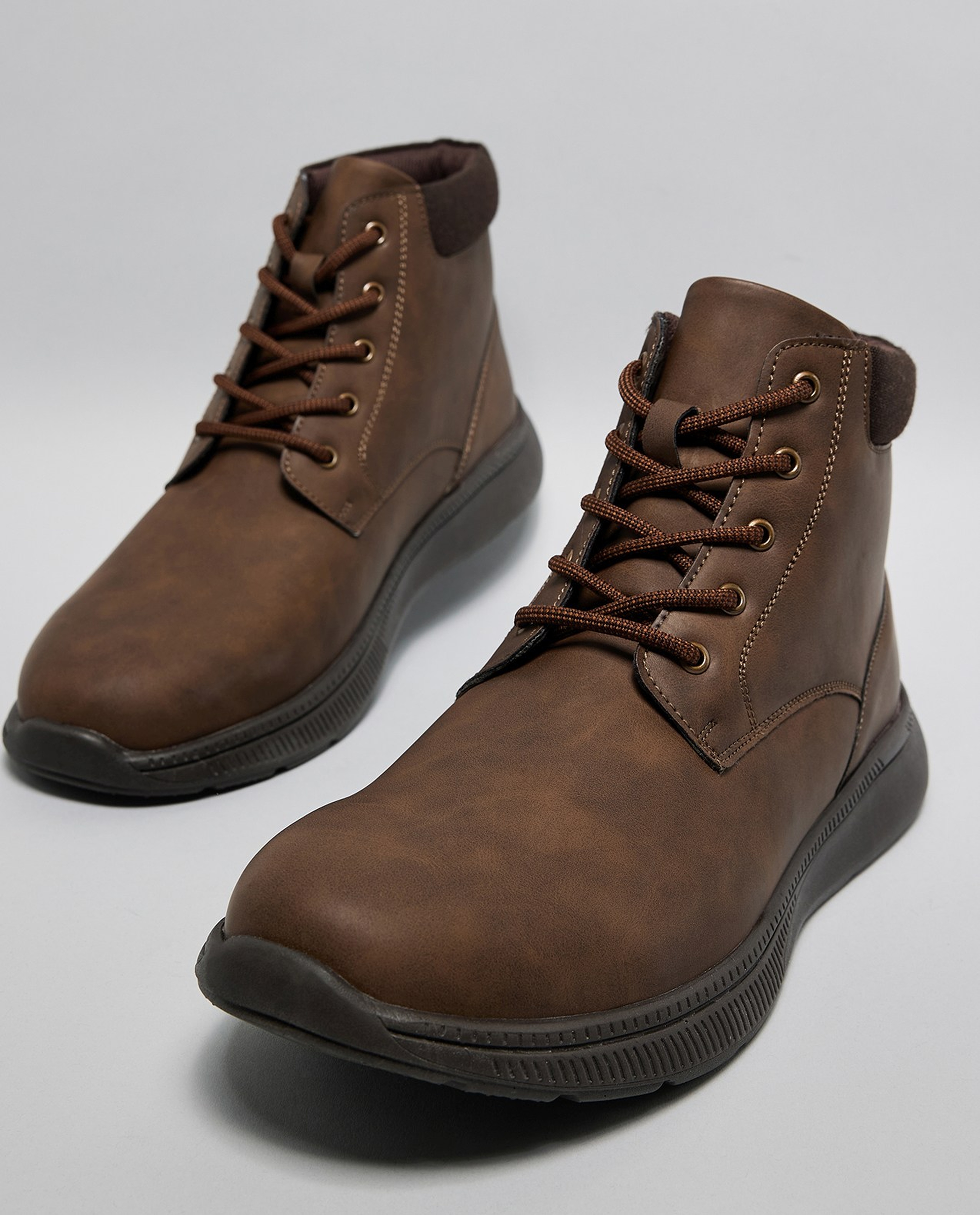 Textured Lace-Up Ankle Boots