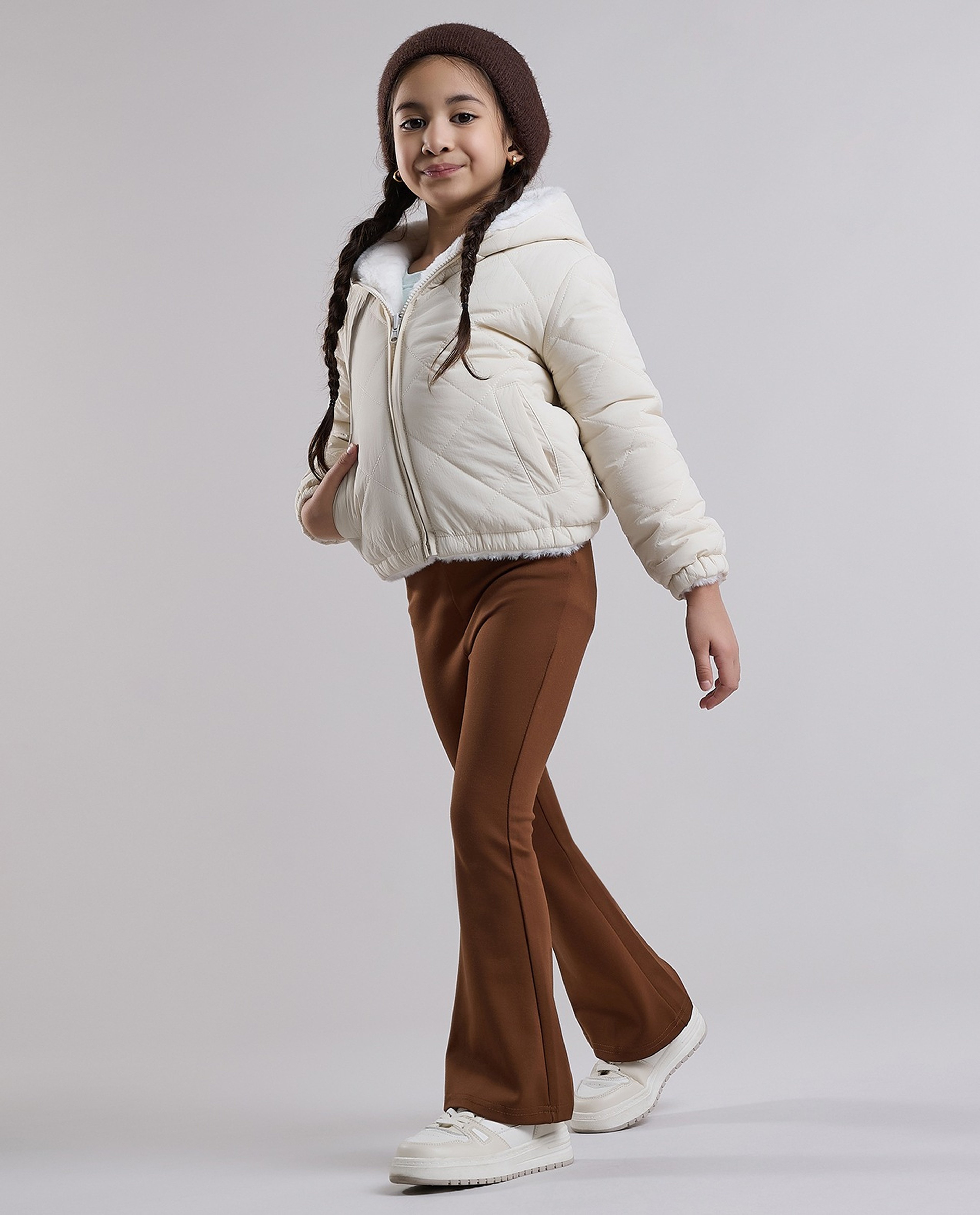 Quilted Hooded Puffer Jacket with Zipper Closure