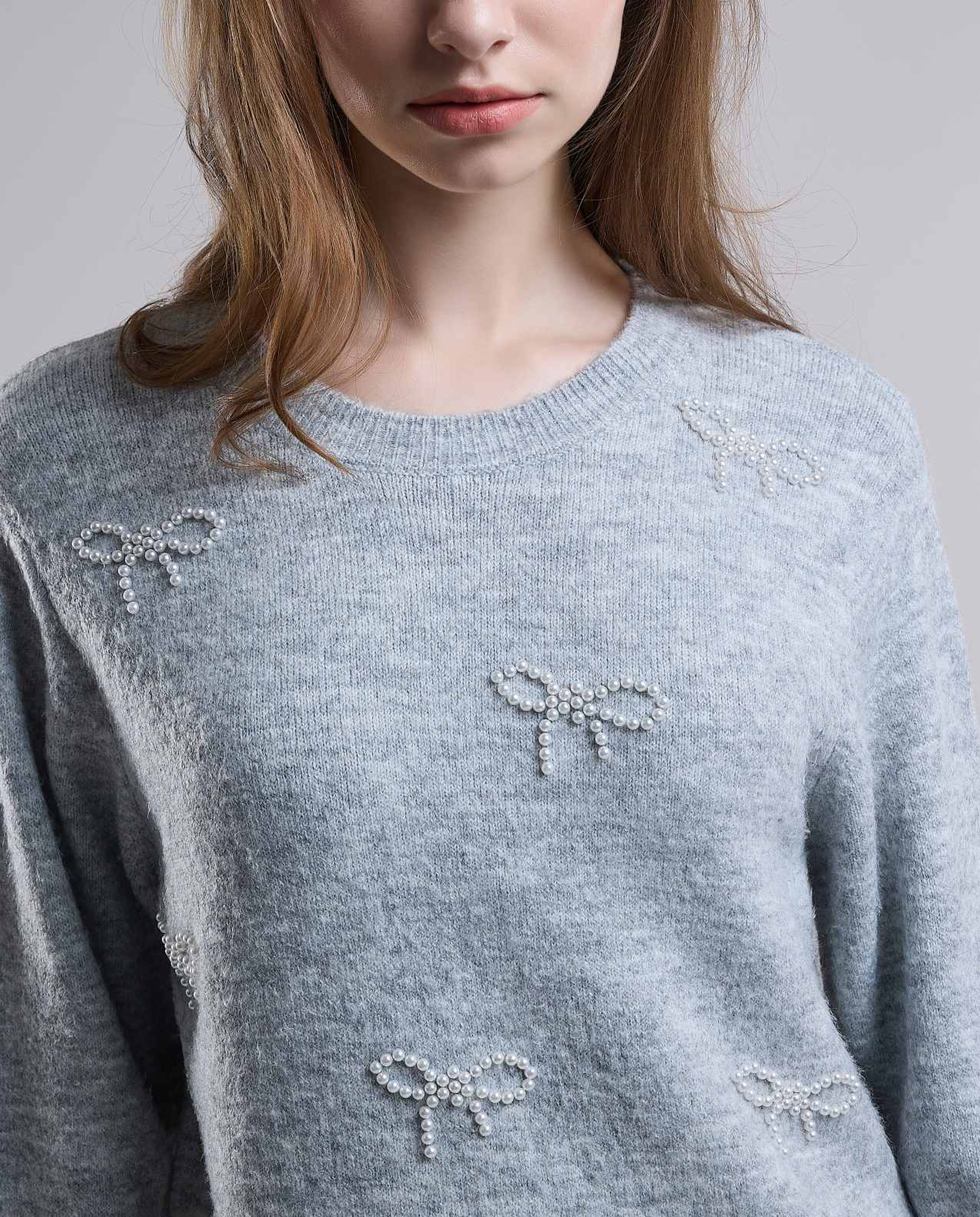 Embellished Sweater with Crew Neck and Long Sleeves