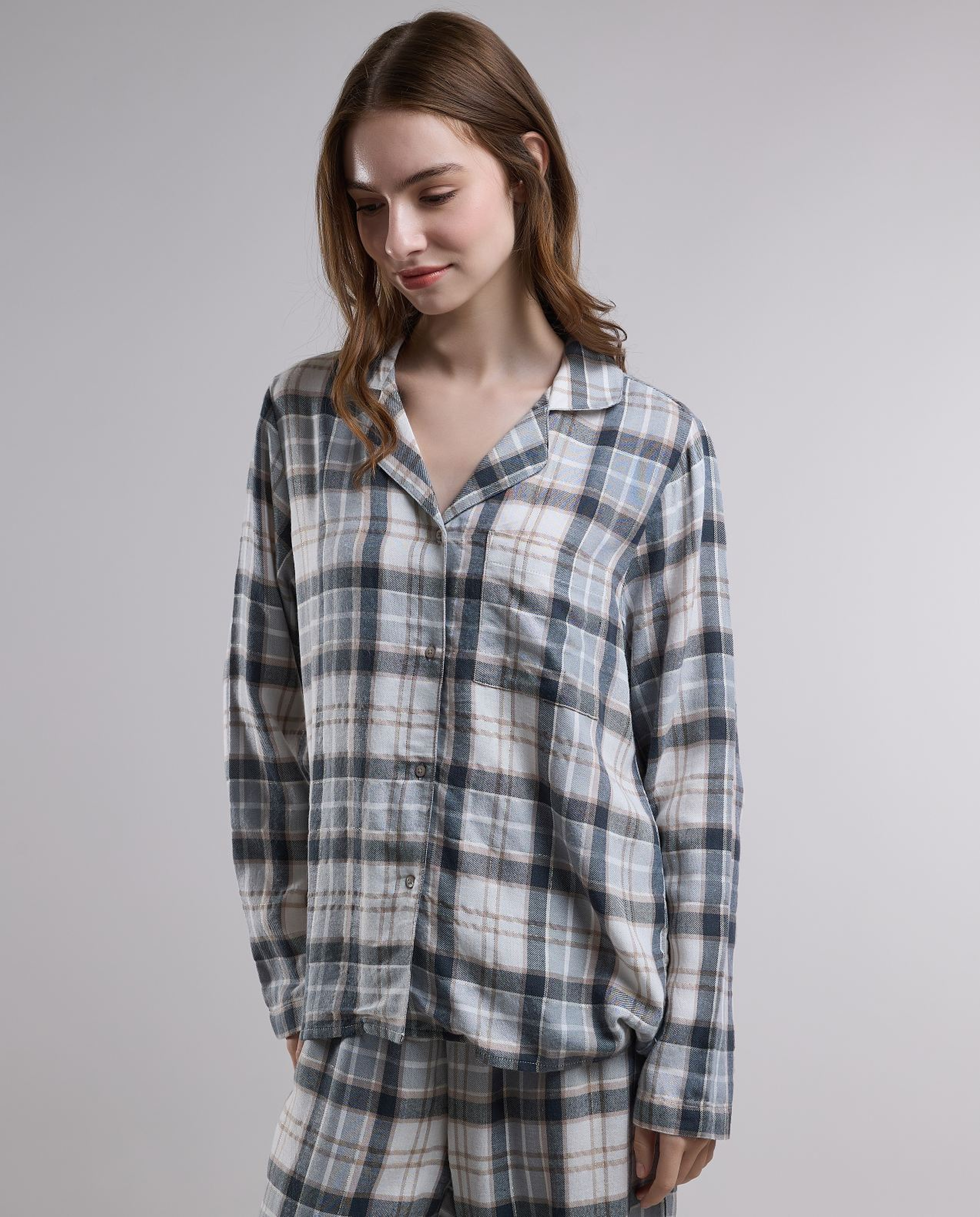 Plaid Lapel Collar Pyjama Set