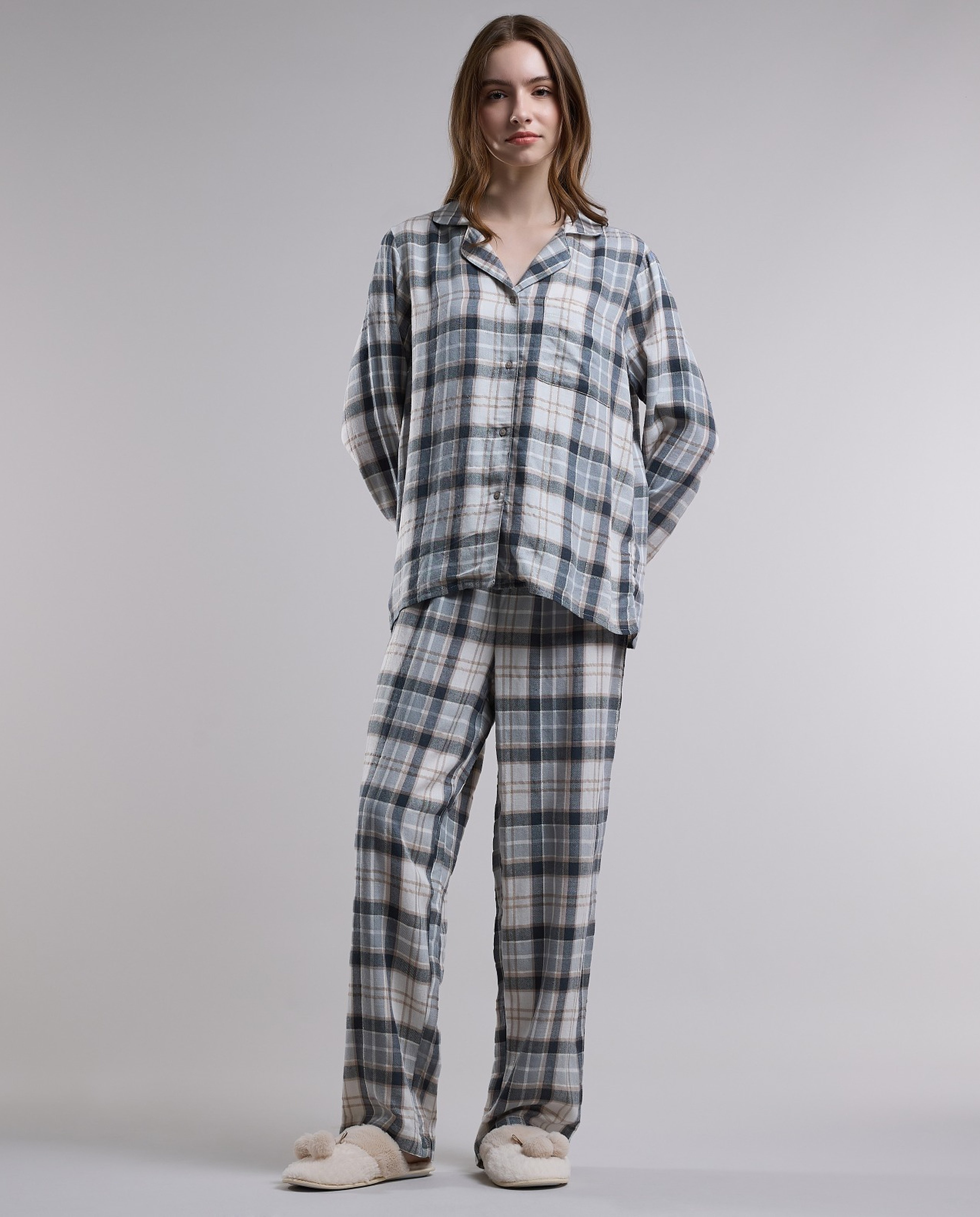 Plaid Lapel Collar Pyjama Set