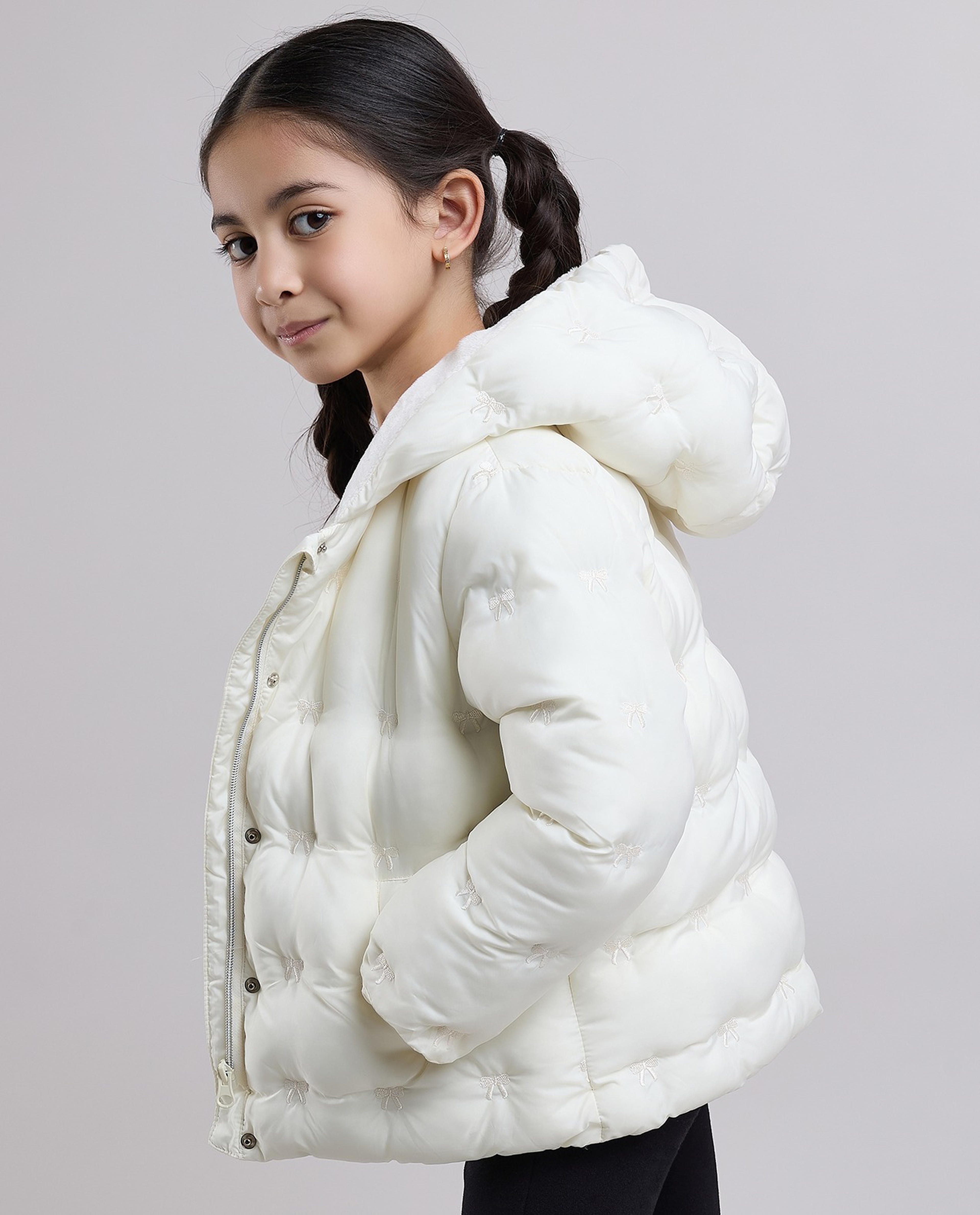 Quilted Hooded Puffer Jacket with Zipper Closure