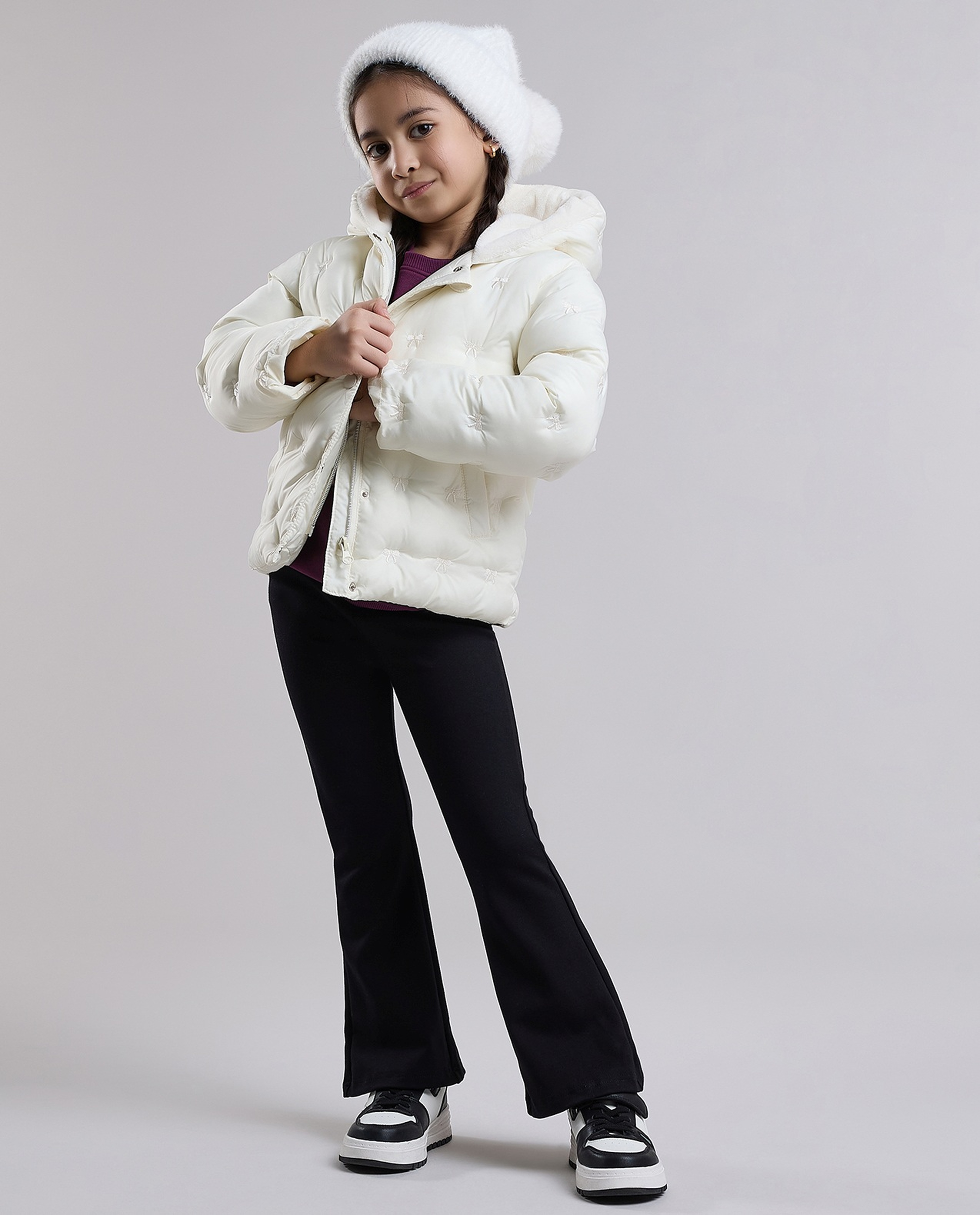 Quilted Hooded Puffer Jacket with Zipper Closure