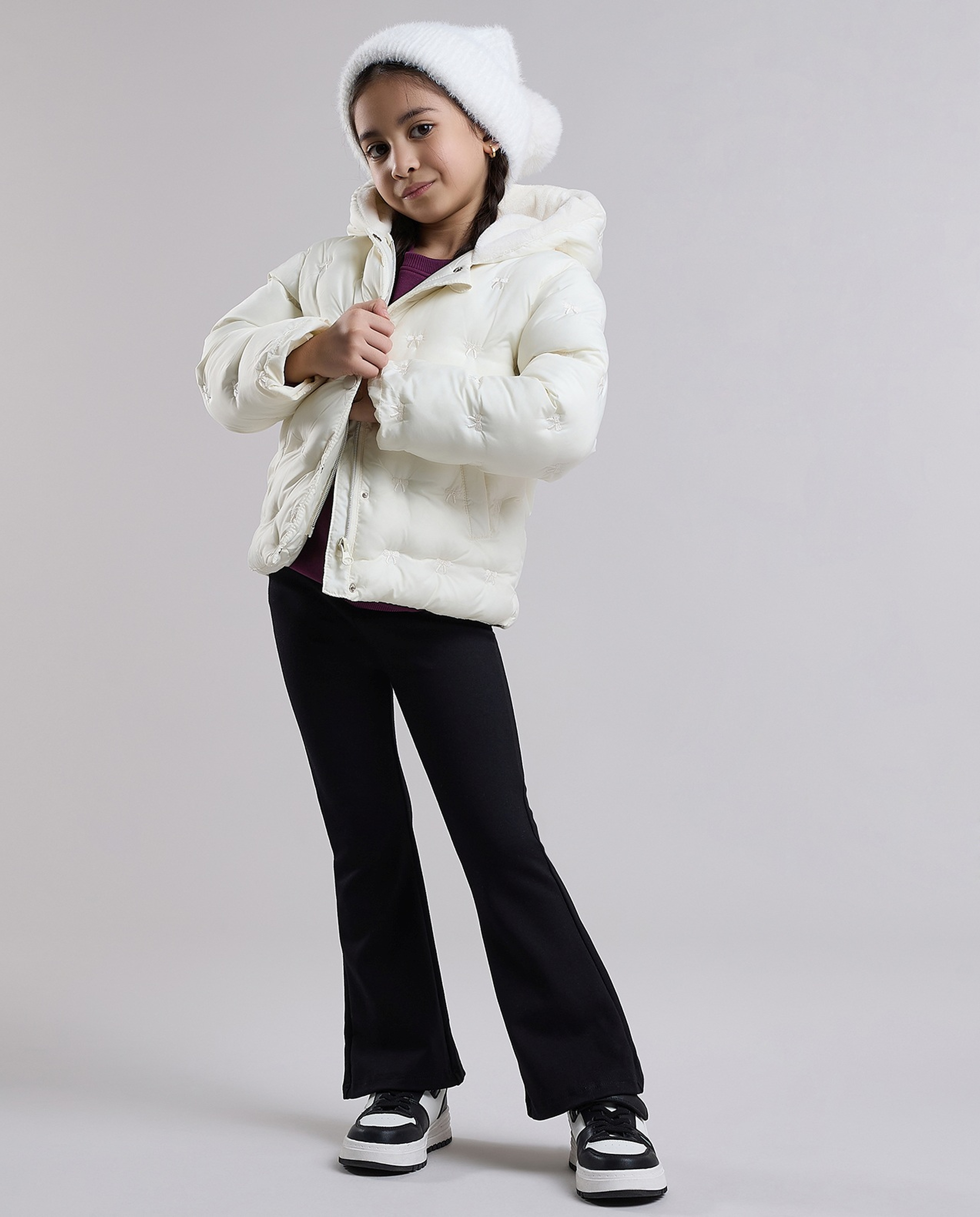 Quilted Hooded Puffer Jacket with Zipper Closure