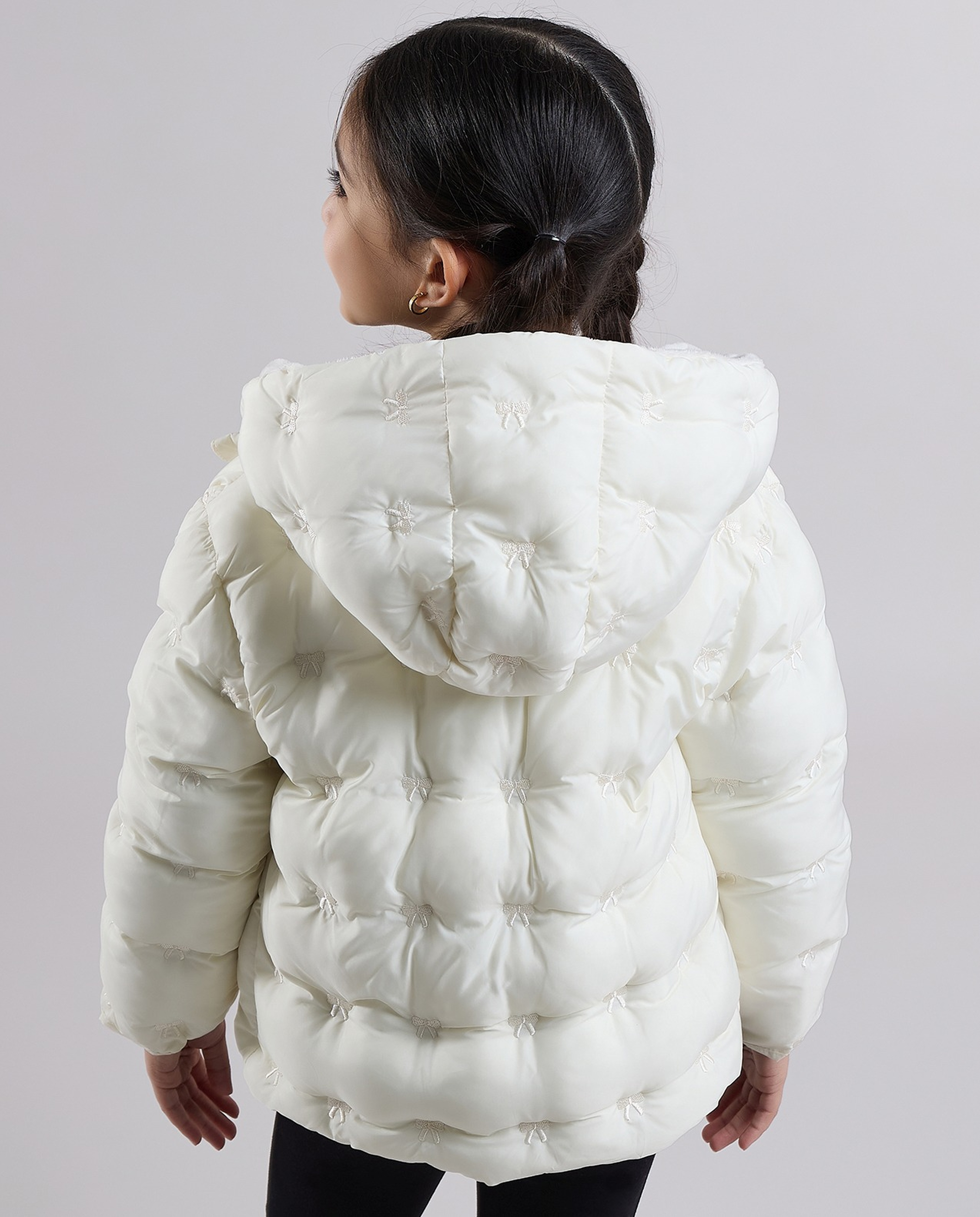 Quilted Hooded Puffer Jacket with Zipper Closure
