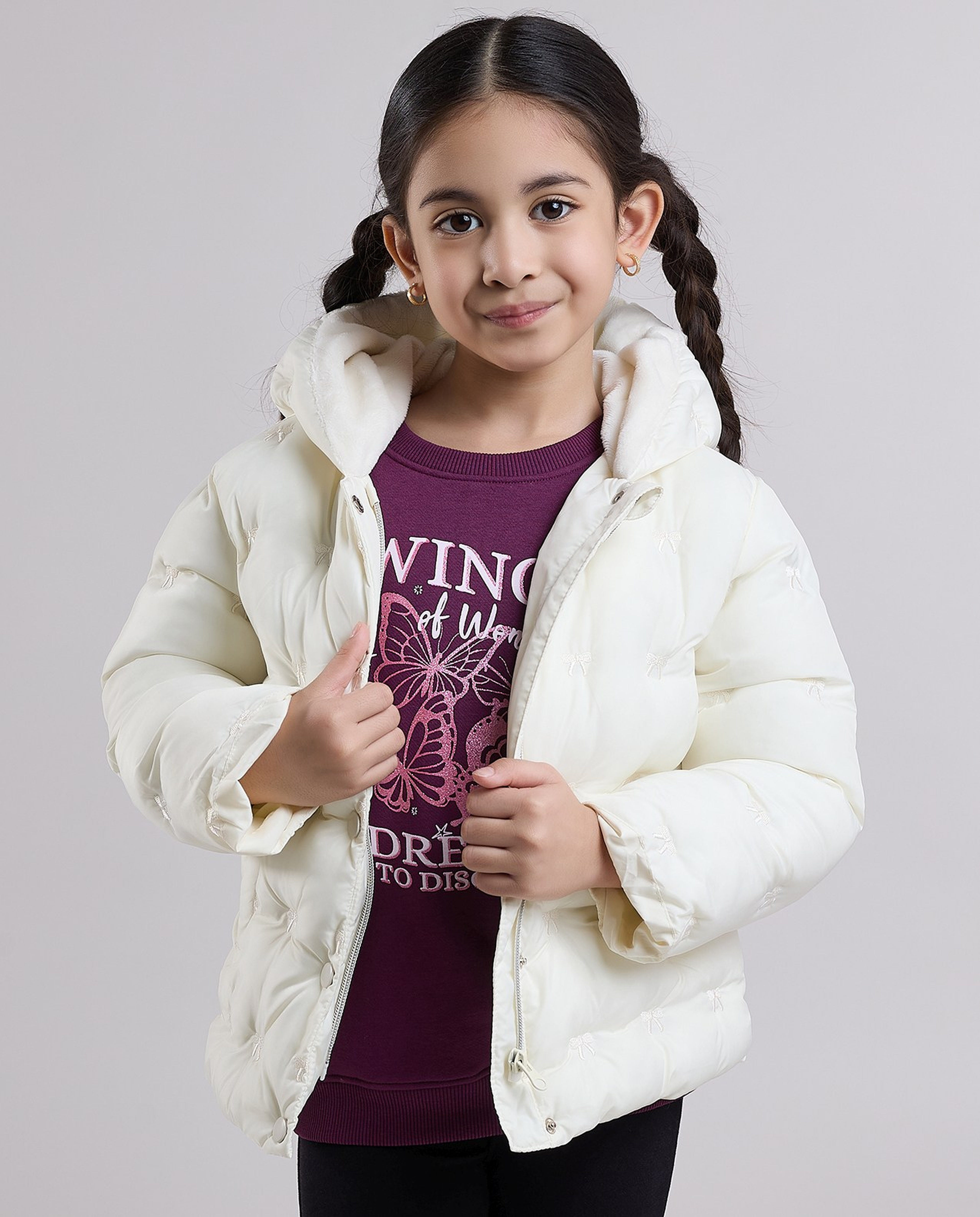 Quilted Hooded Puffer Jacket with Zipper Closure