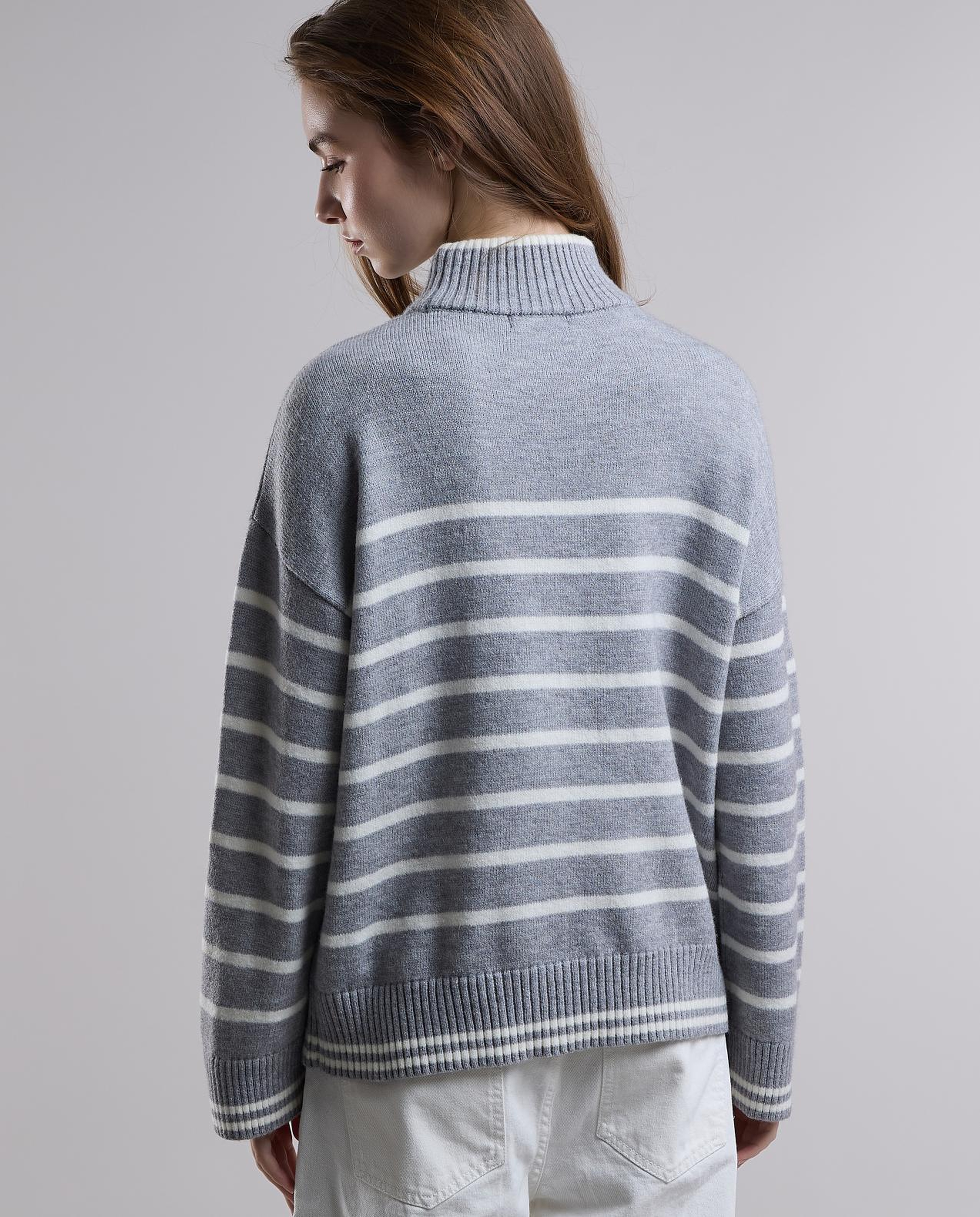 Striped Sweater with Turtleneck and Long Sleeves