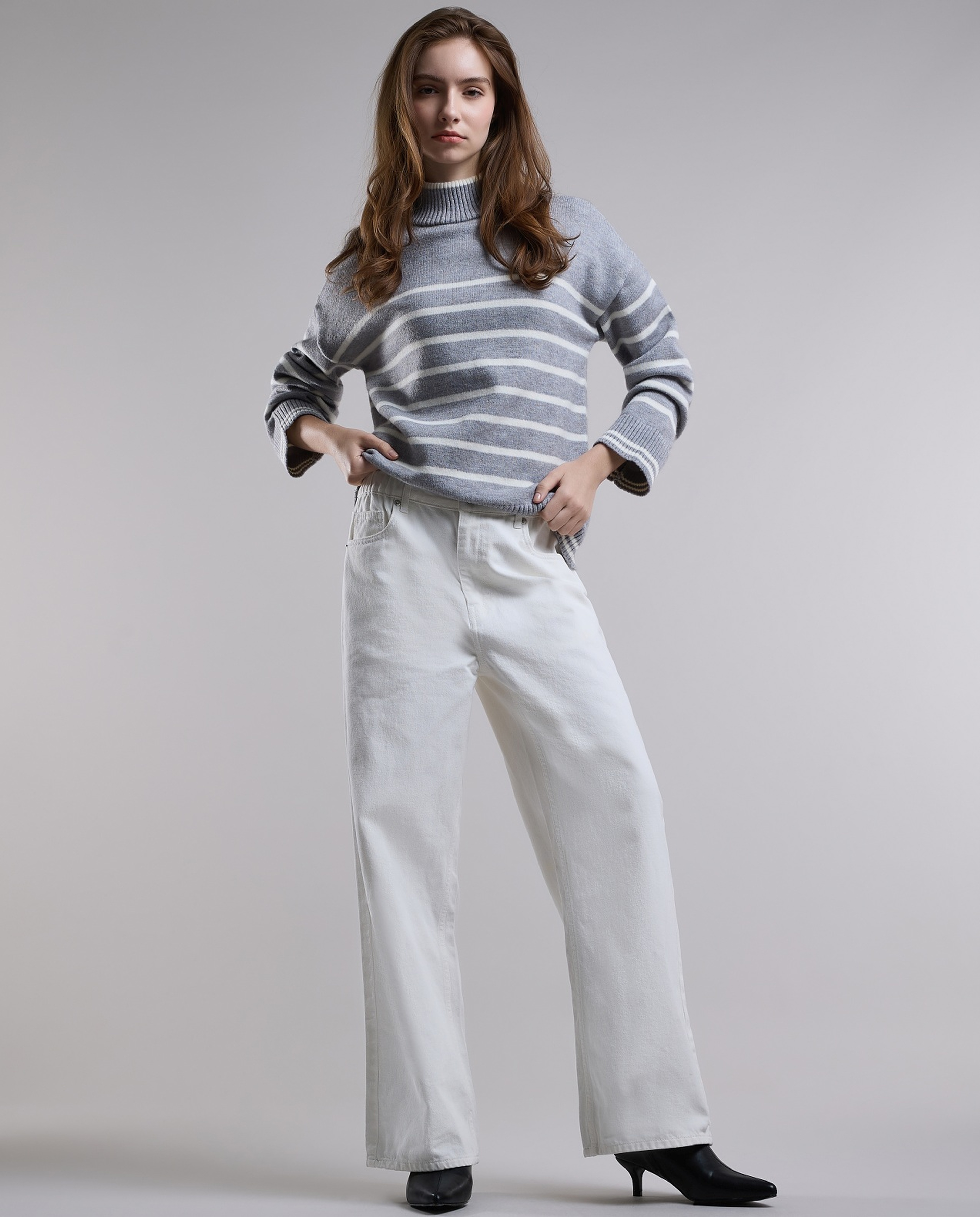 Striped Sweater with Turtleneck and Long Sleeves