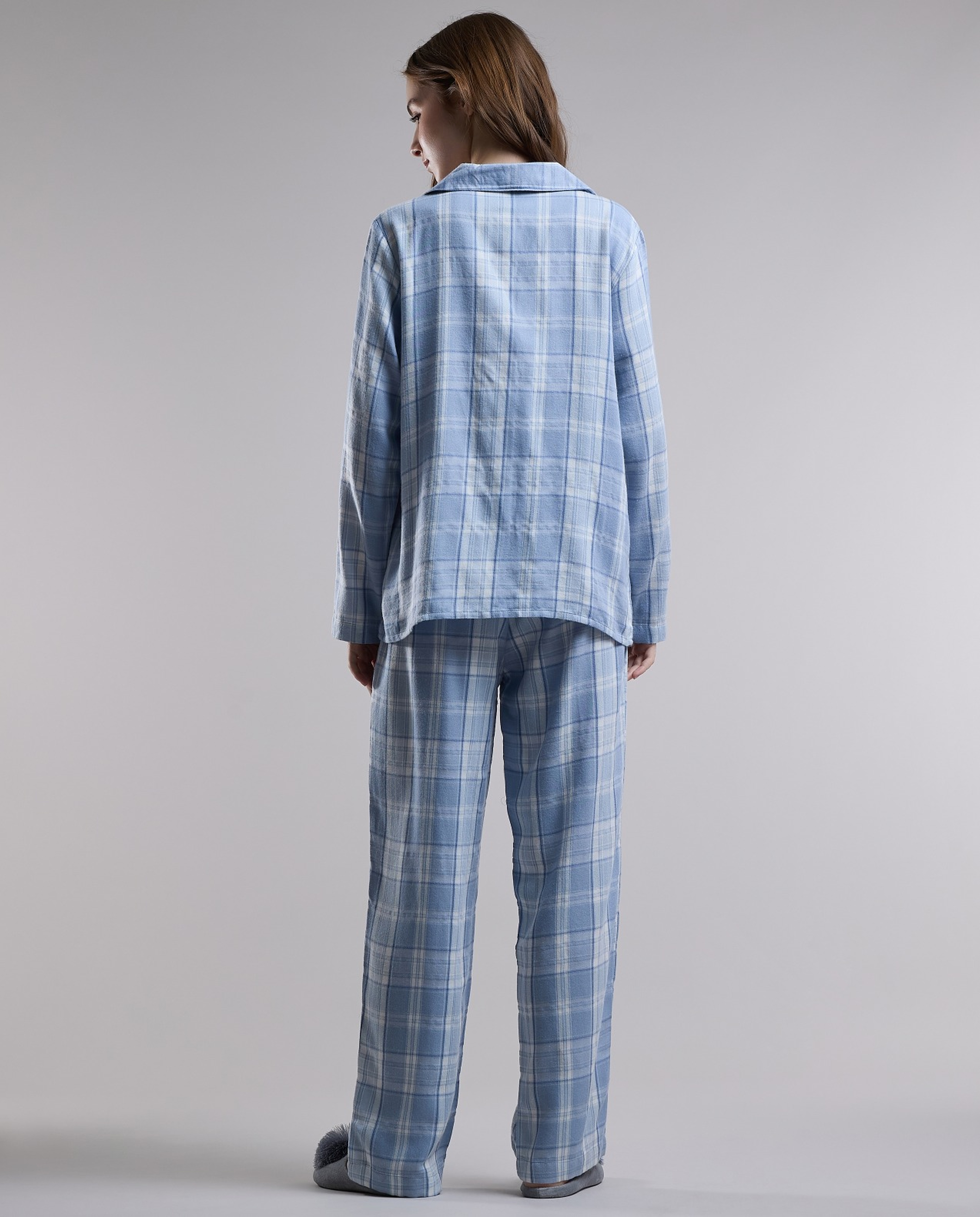 Plaid Lapel Collar Pyjama Set