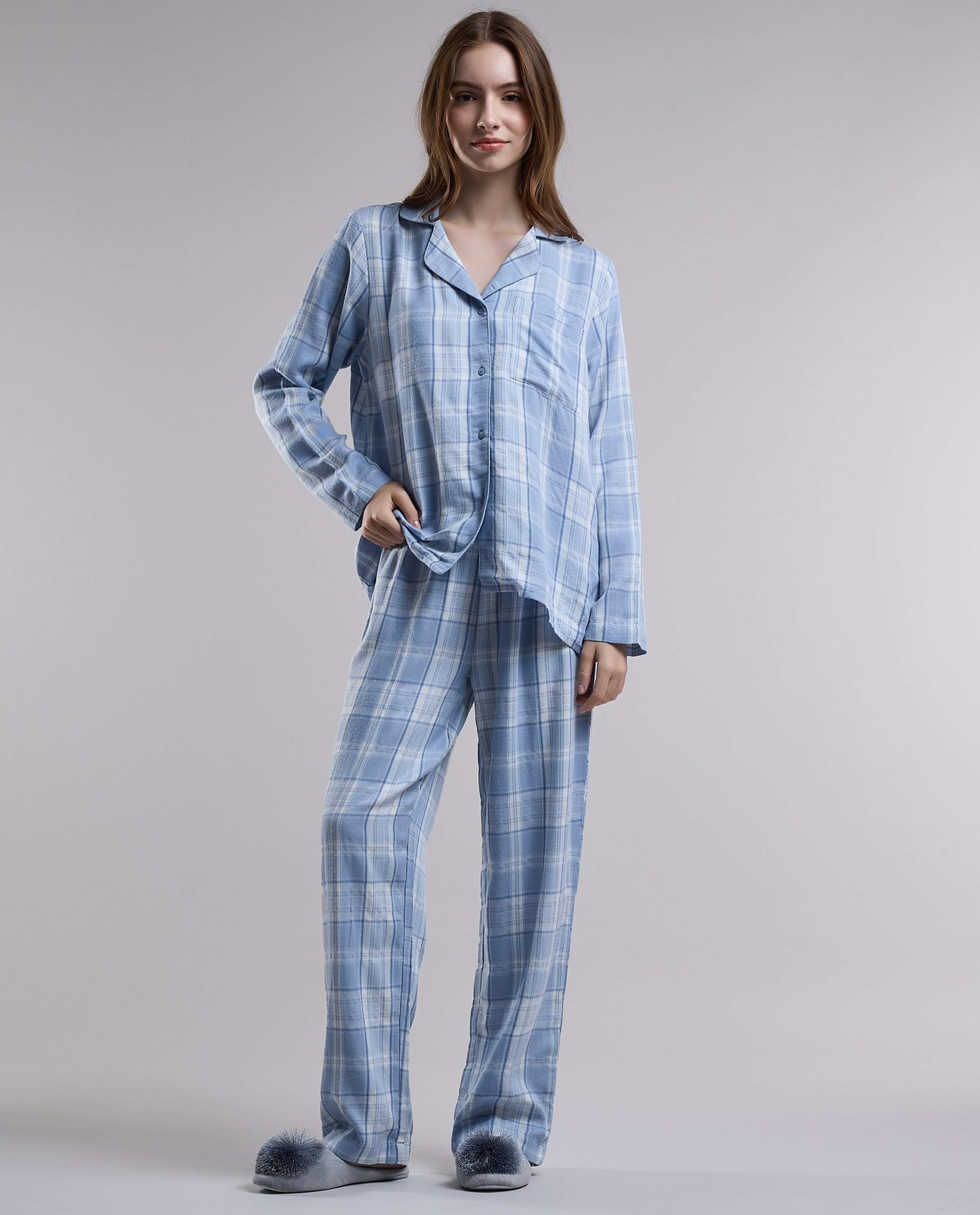 Plaid Lapel Collar Pyjama Set
