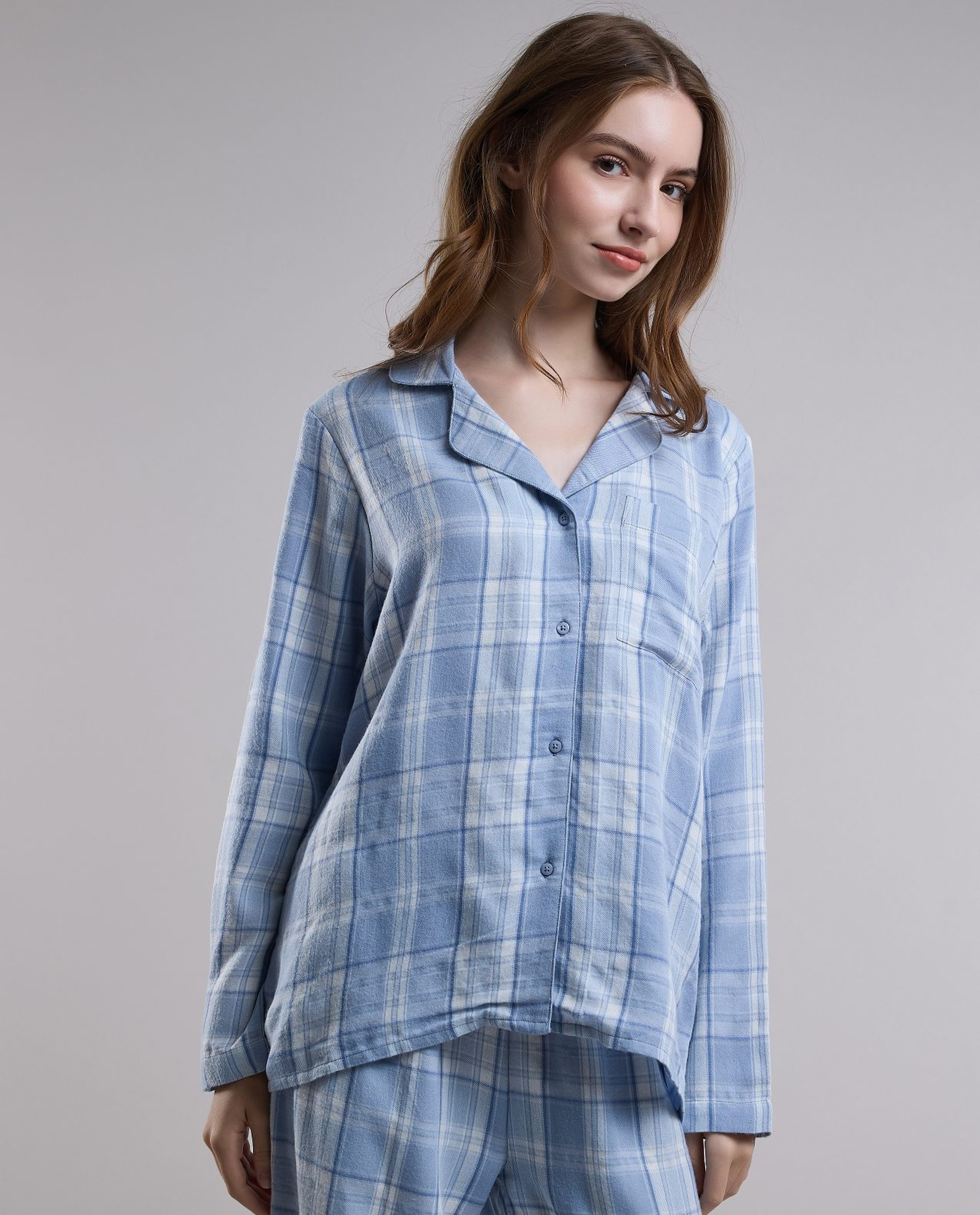 Plaid Lapel Collar Pyjama Set
