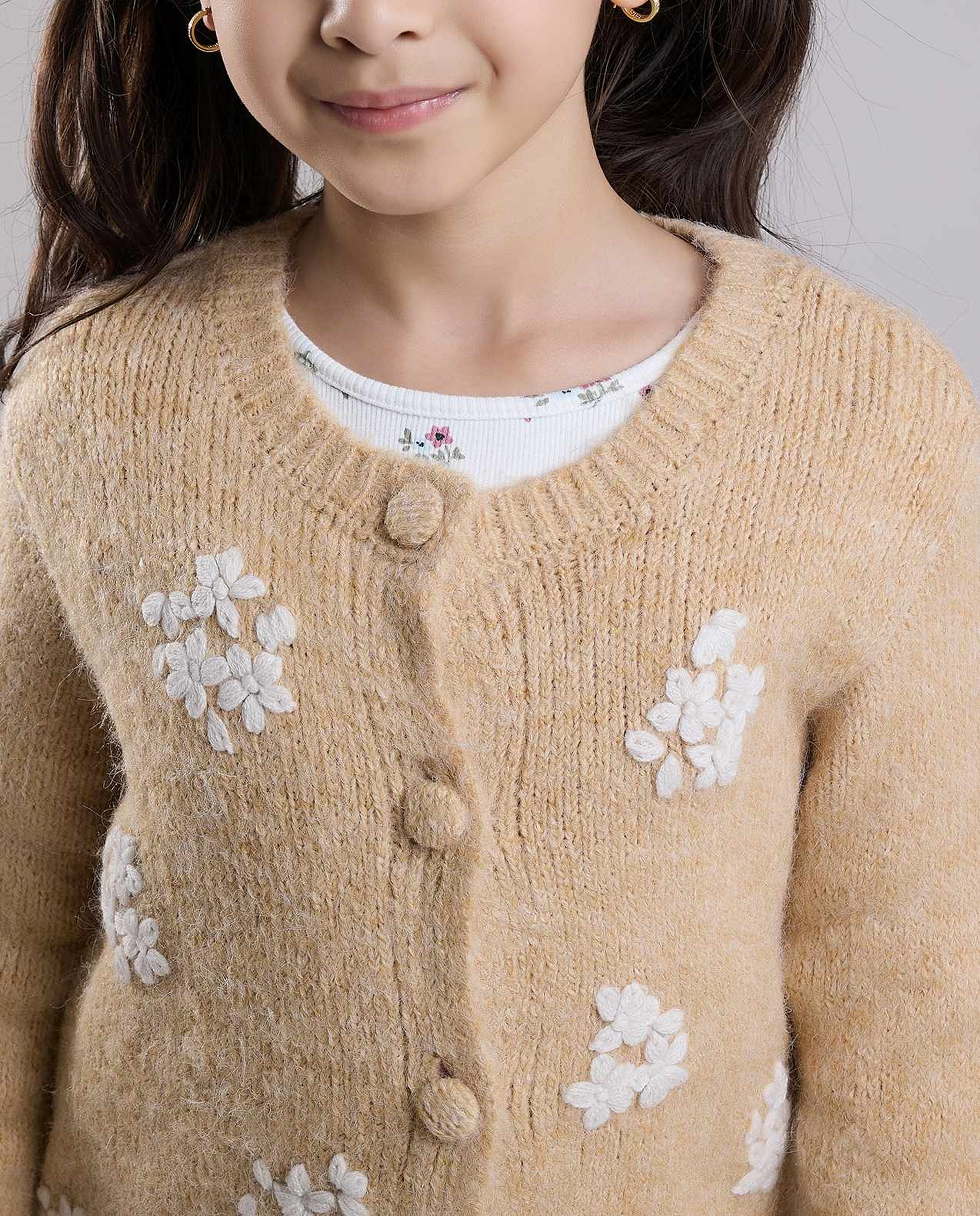 Embroidered Cardigan with Button Closure