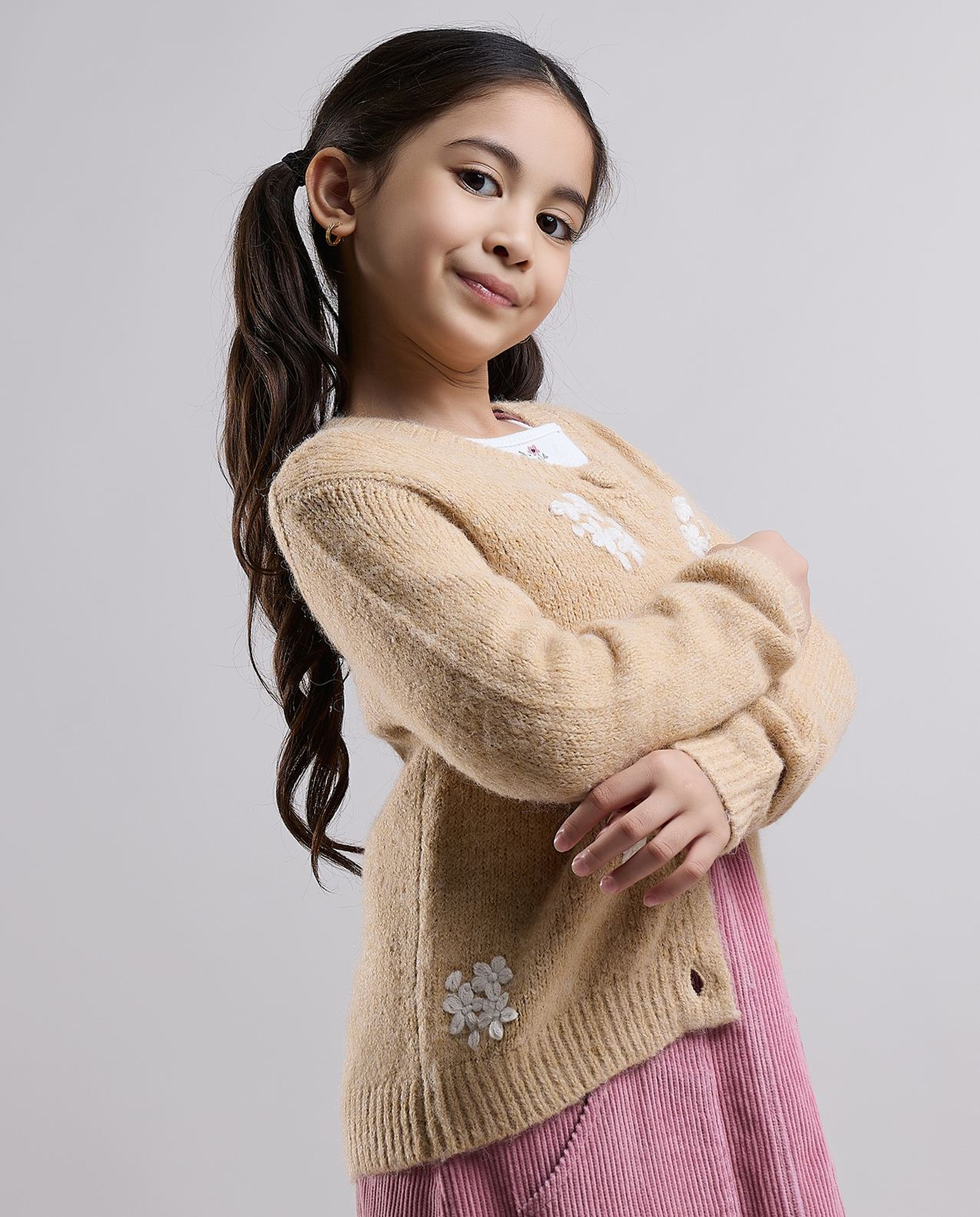 Embroidered Cardigan with Button Closure