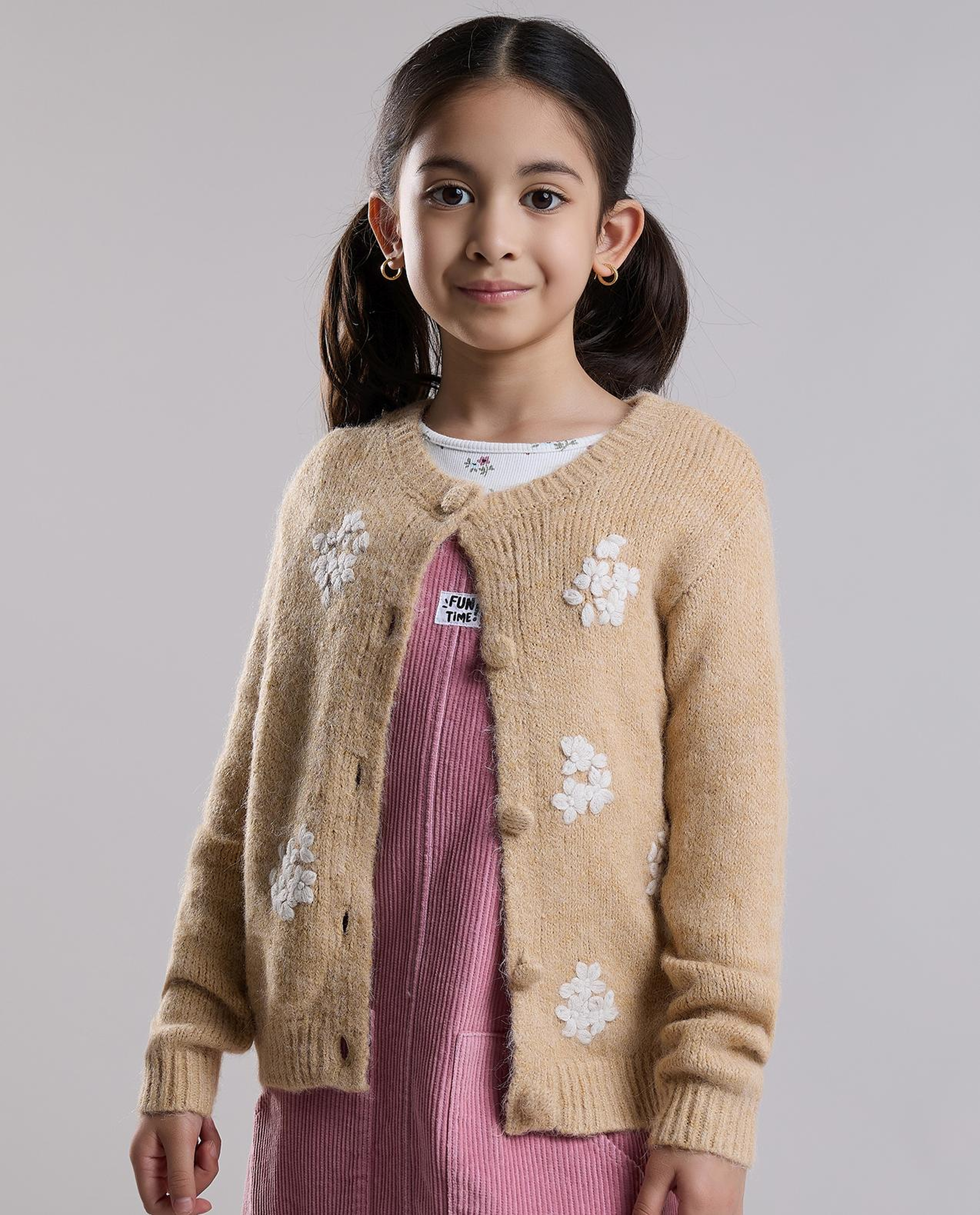 Embroidered Cardigan with Button Closure