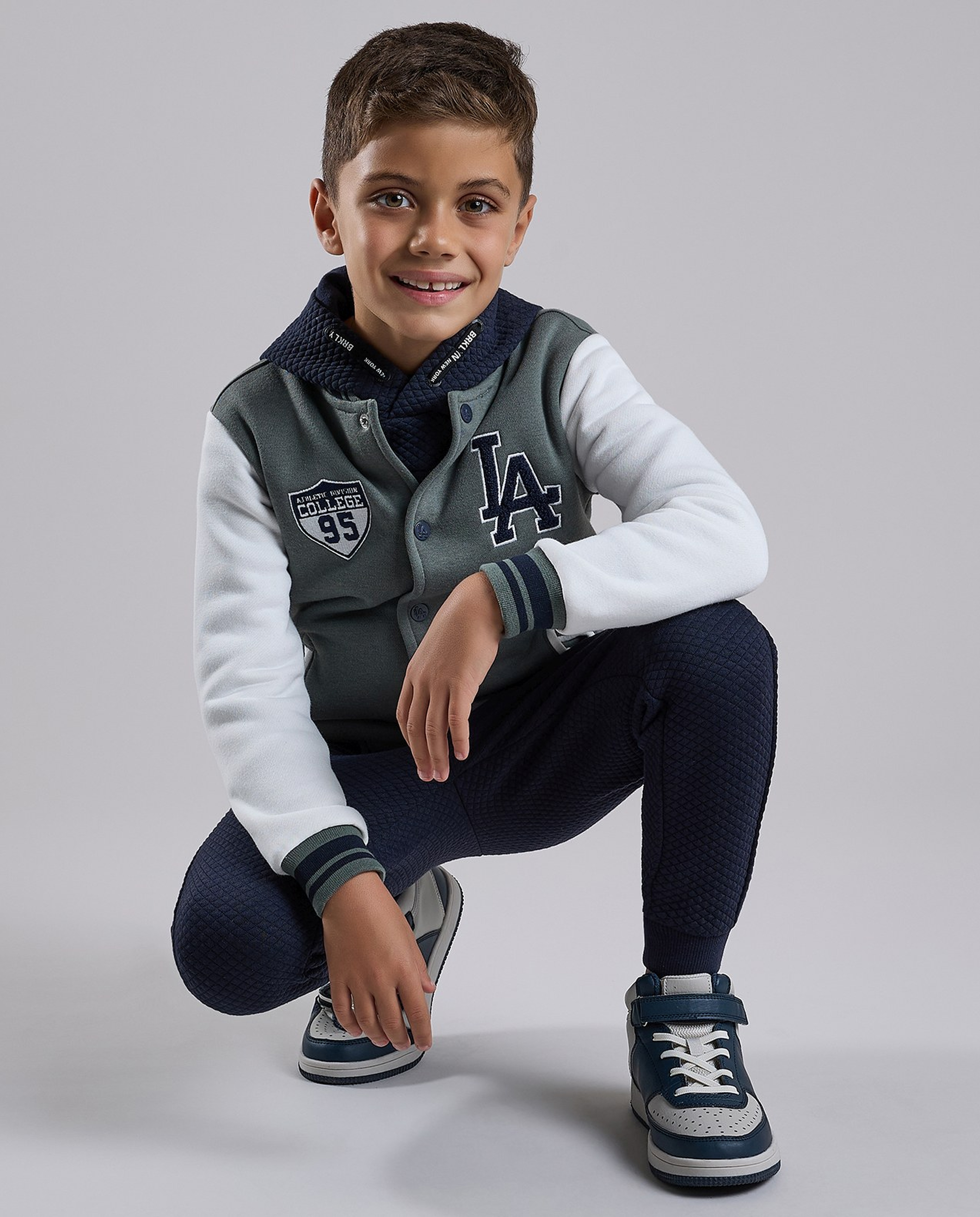 Appliqued Varsity Jacket with Button Closure