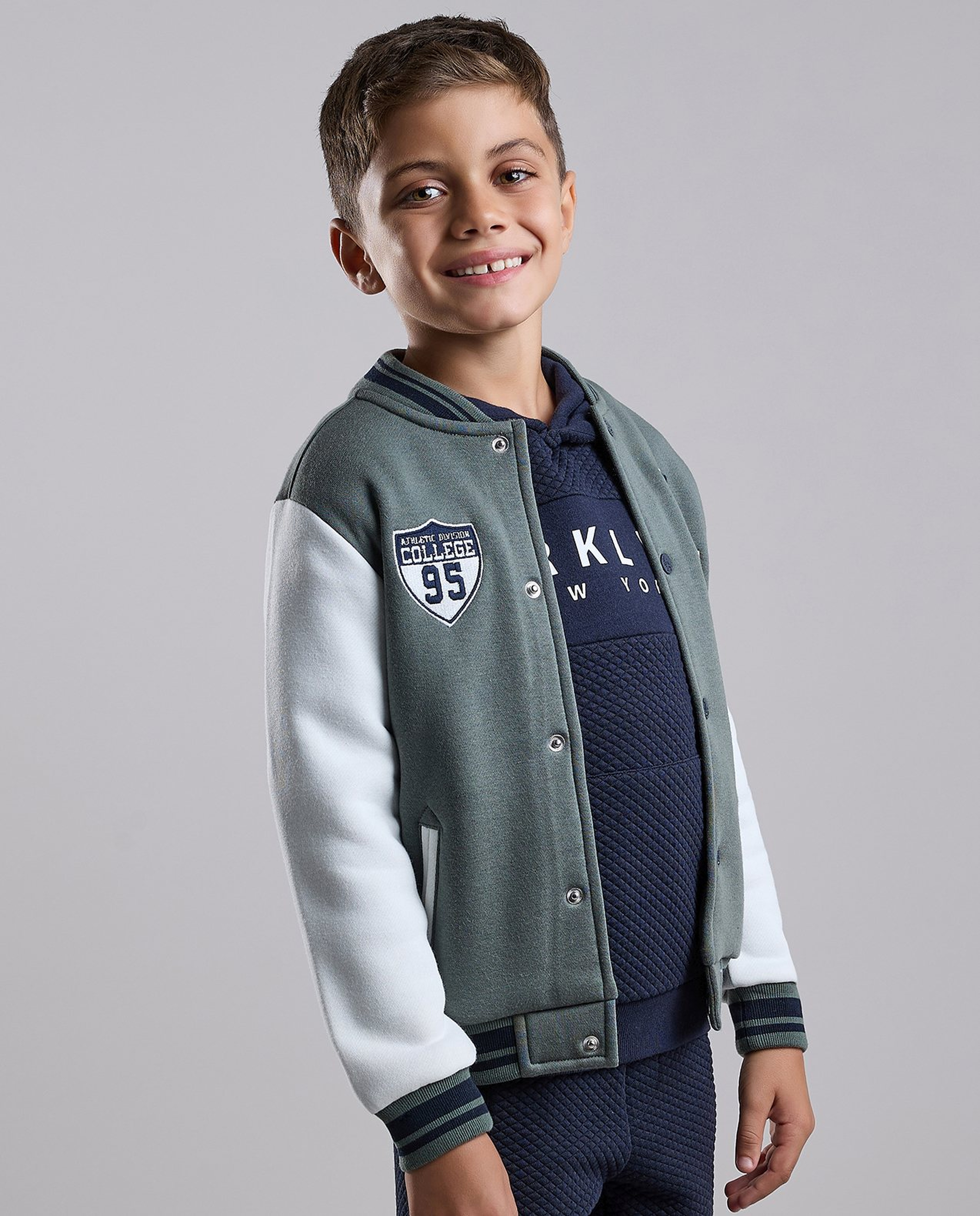 Appliqued Varsity Jacket with Button Closure