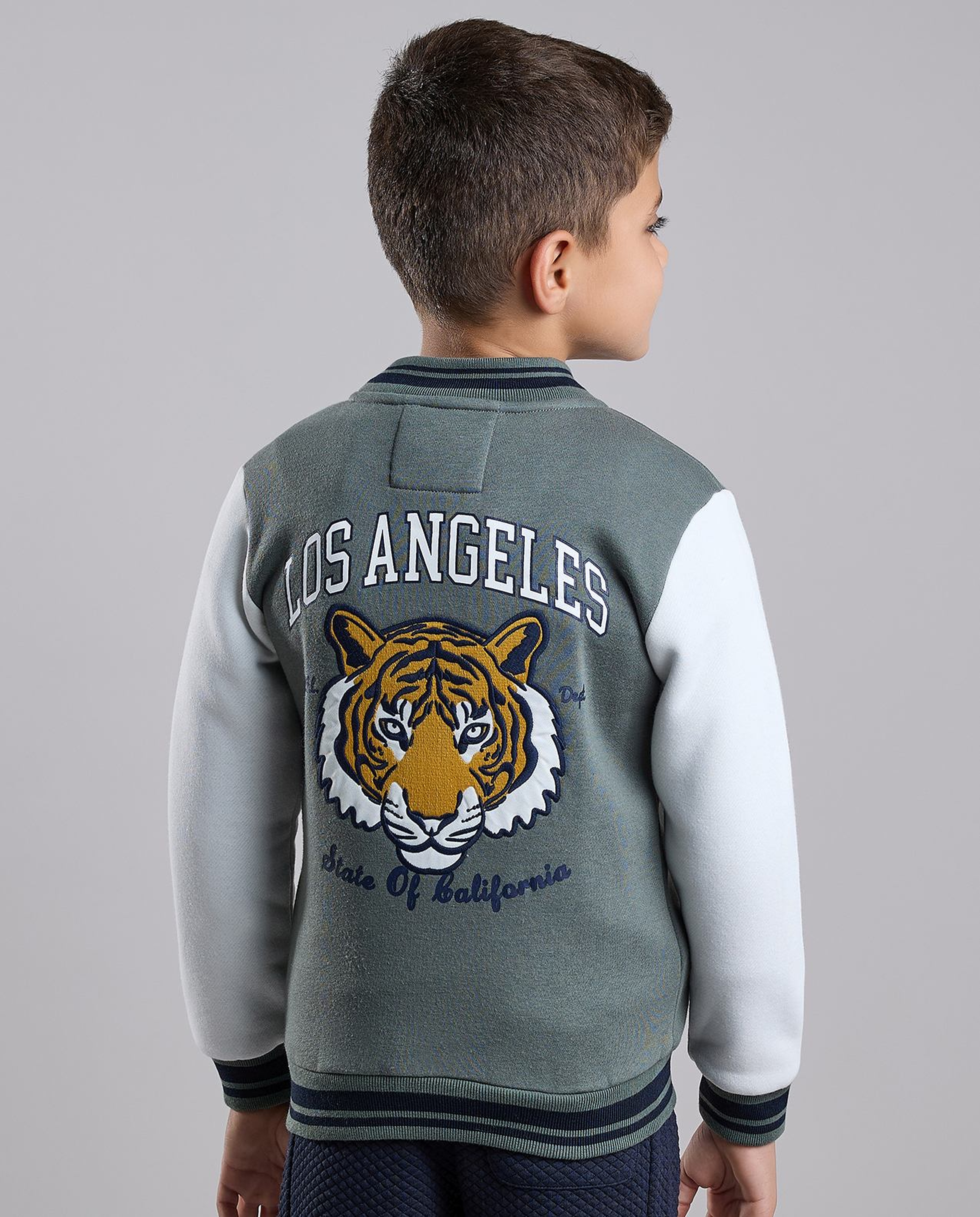 Appliqued Varsity Jacket with Button Closure