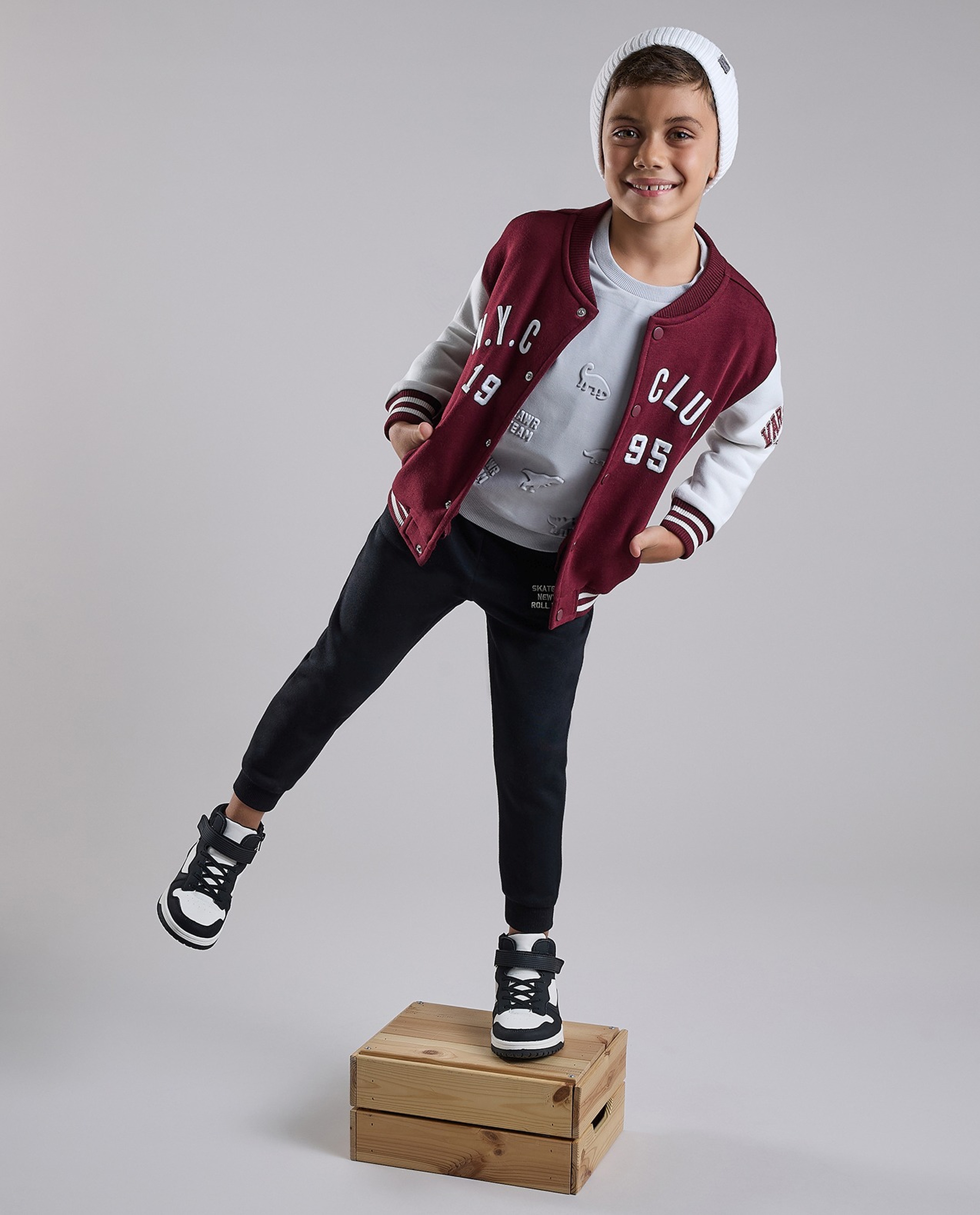 Appliqued Varsity Jacket with Button Closure