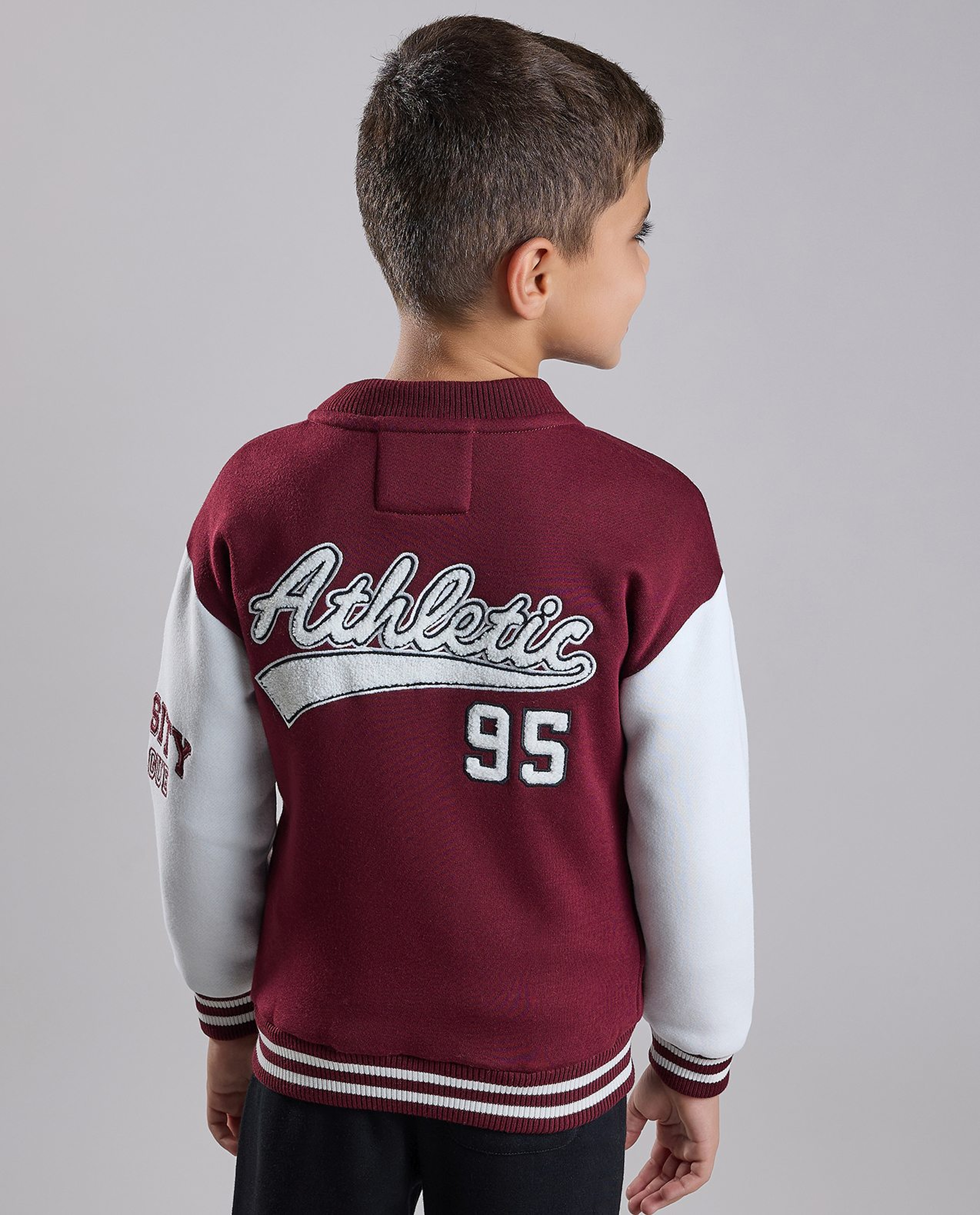 Appliqued Varsity Jacket with Button Closure