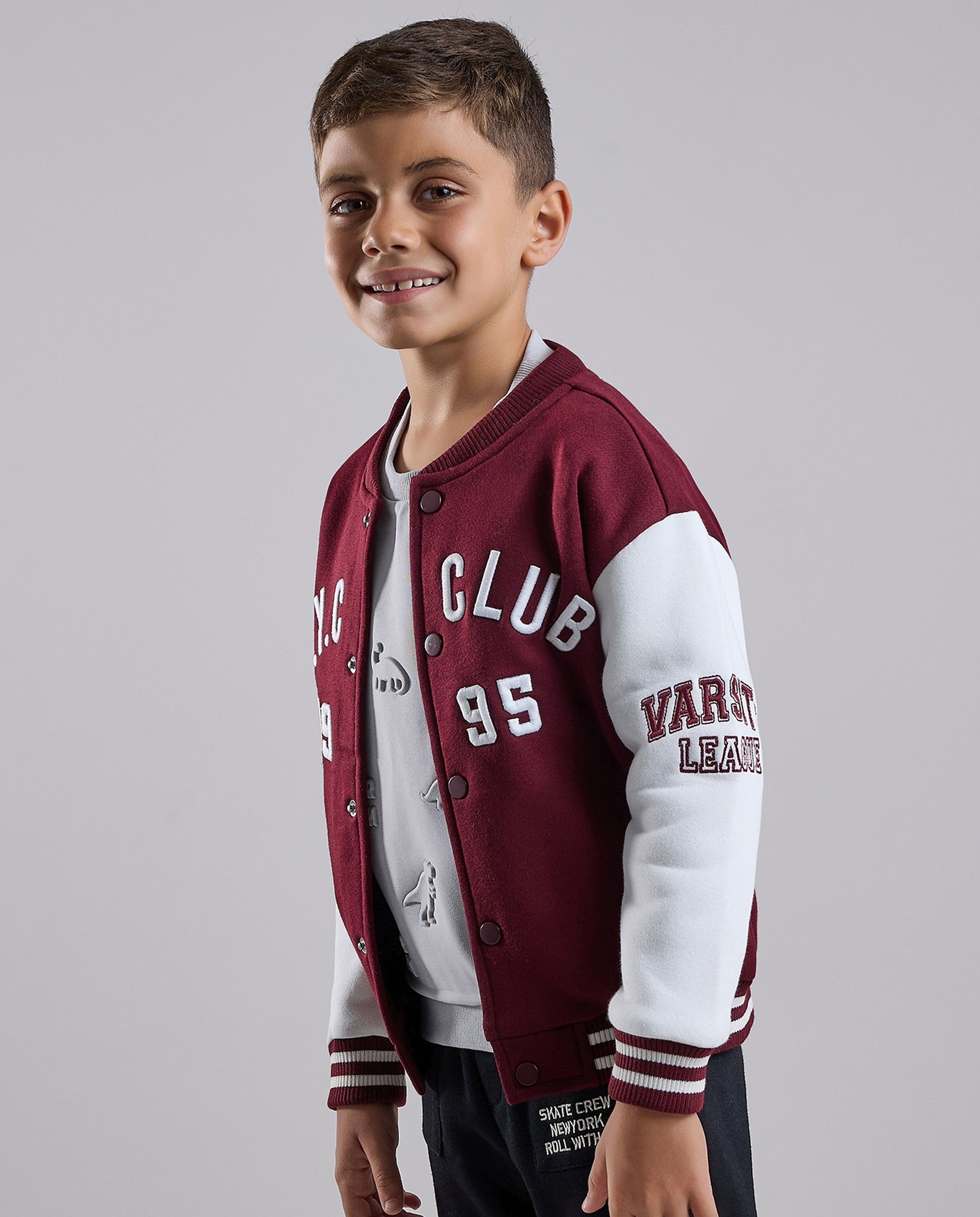 Appliqued Varsity Jacket with Button Closure