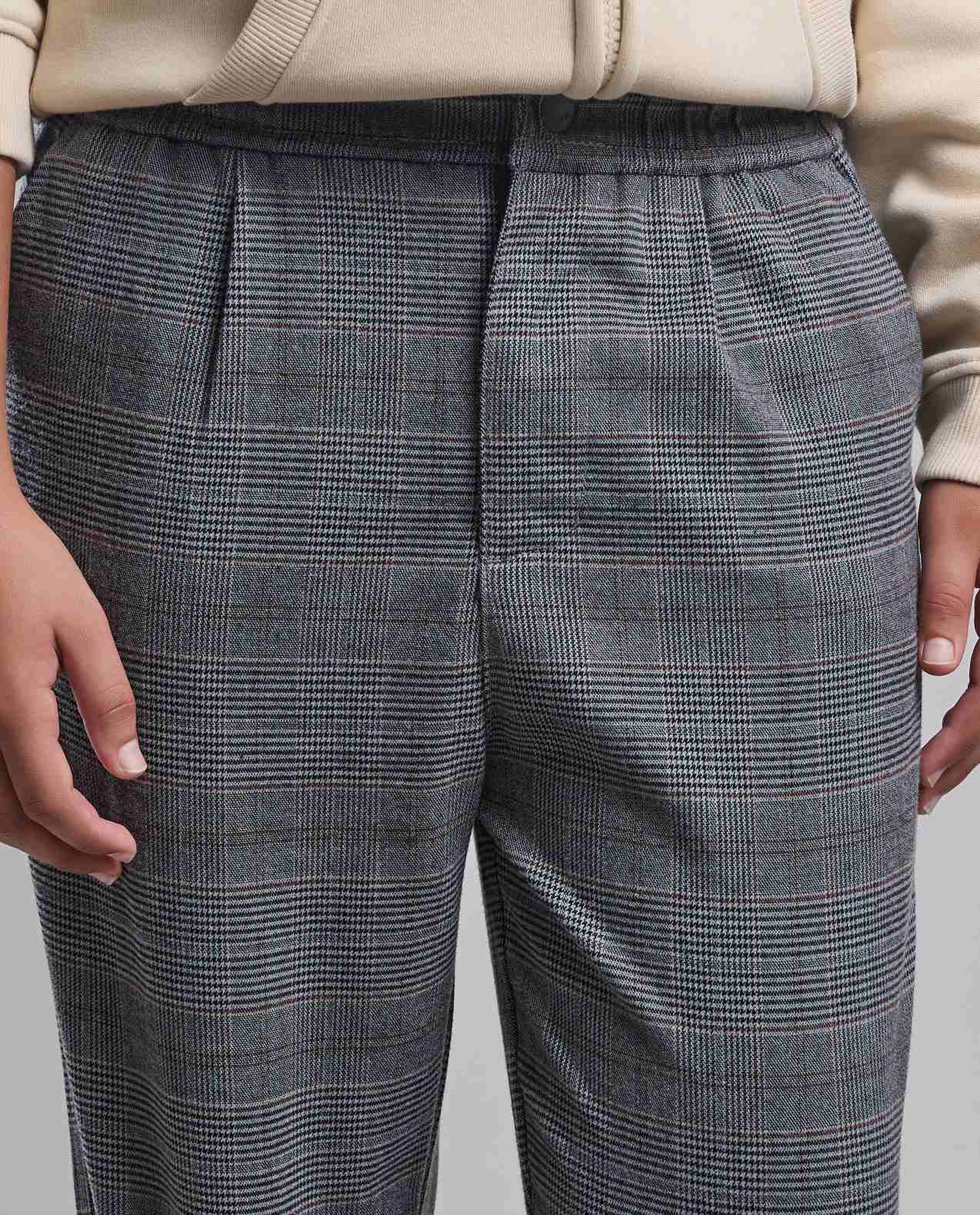 Plaid Pants with Button Closure