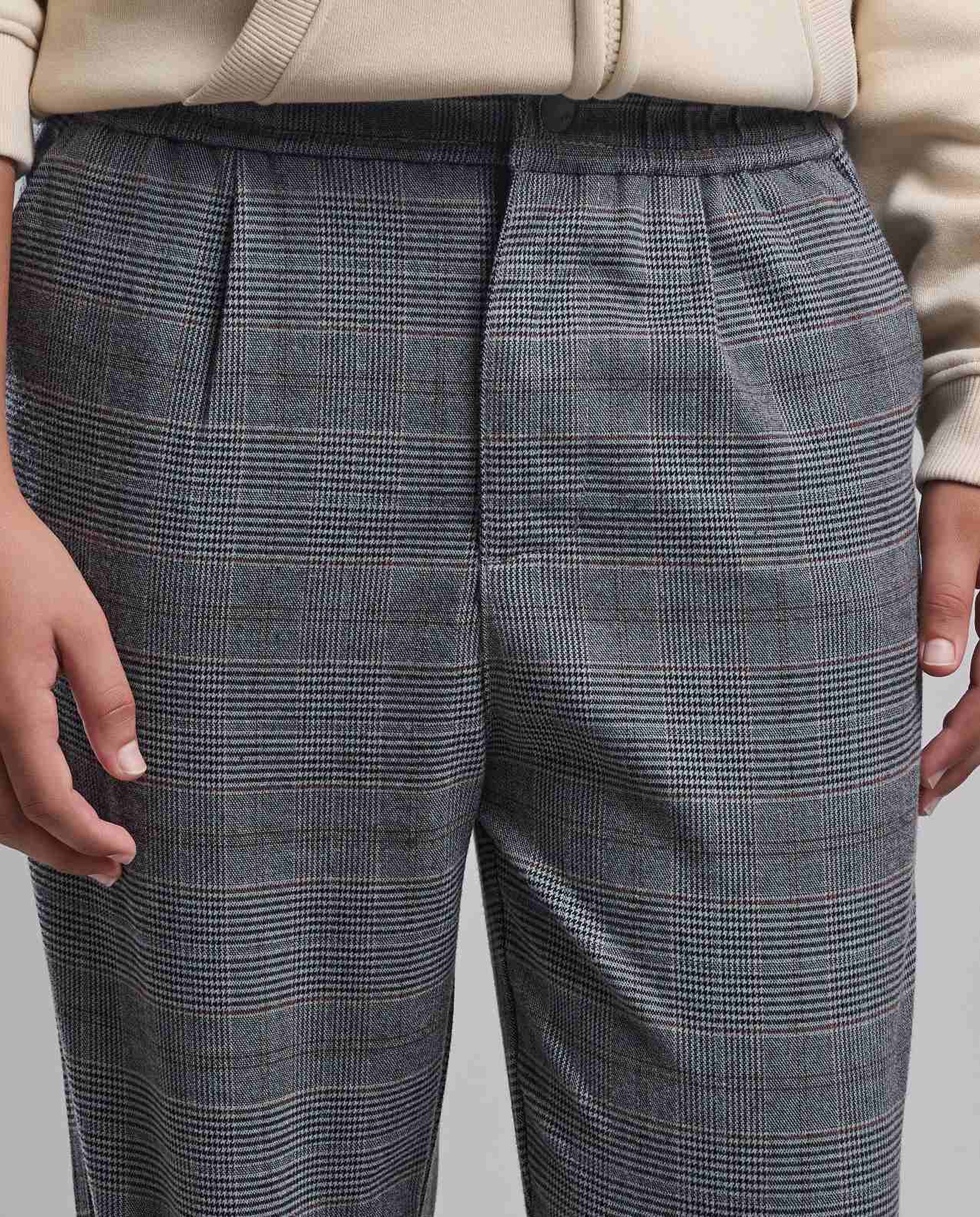 Plaid Pants with Button Closure