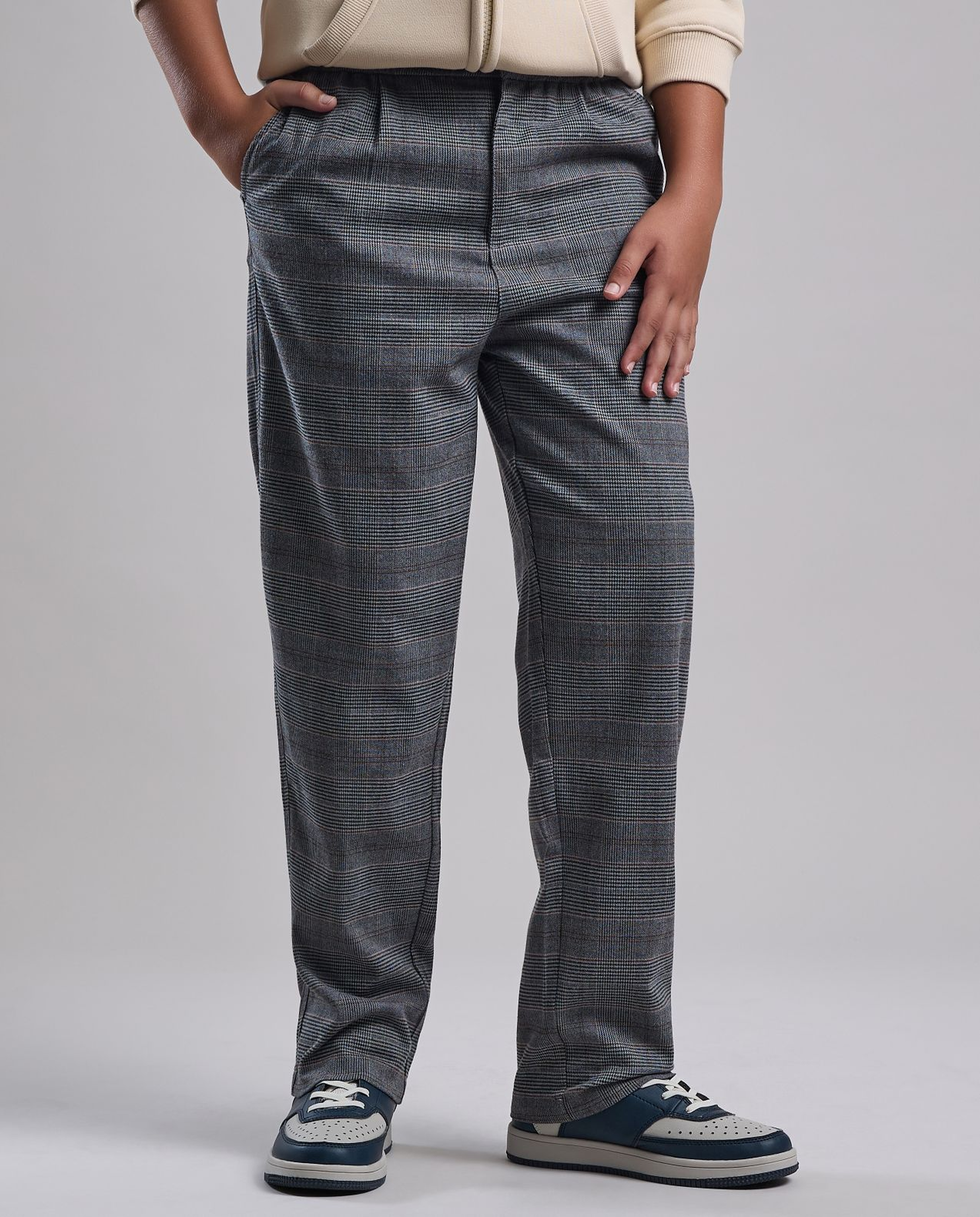 Plaid Pants with Button Closure