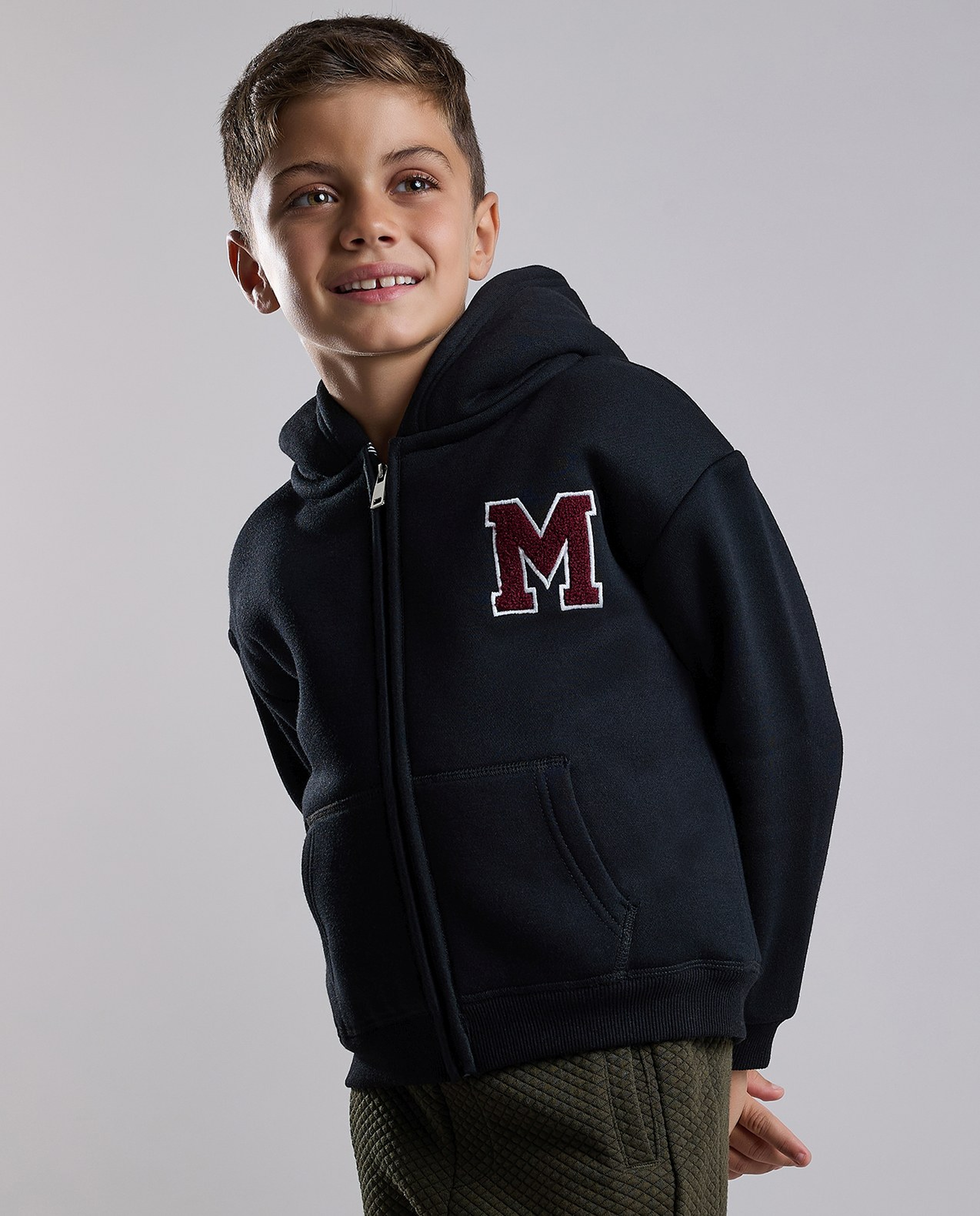 Appliqued Hooded Jacket with Zipper Closure