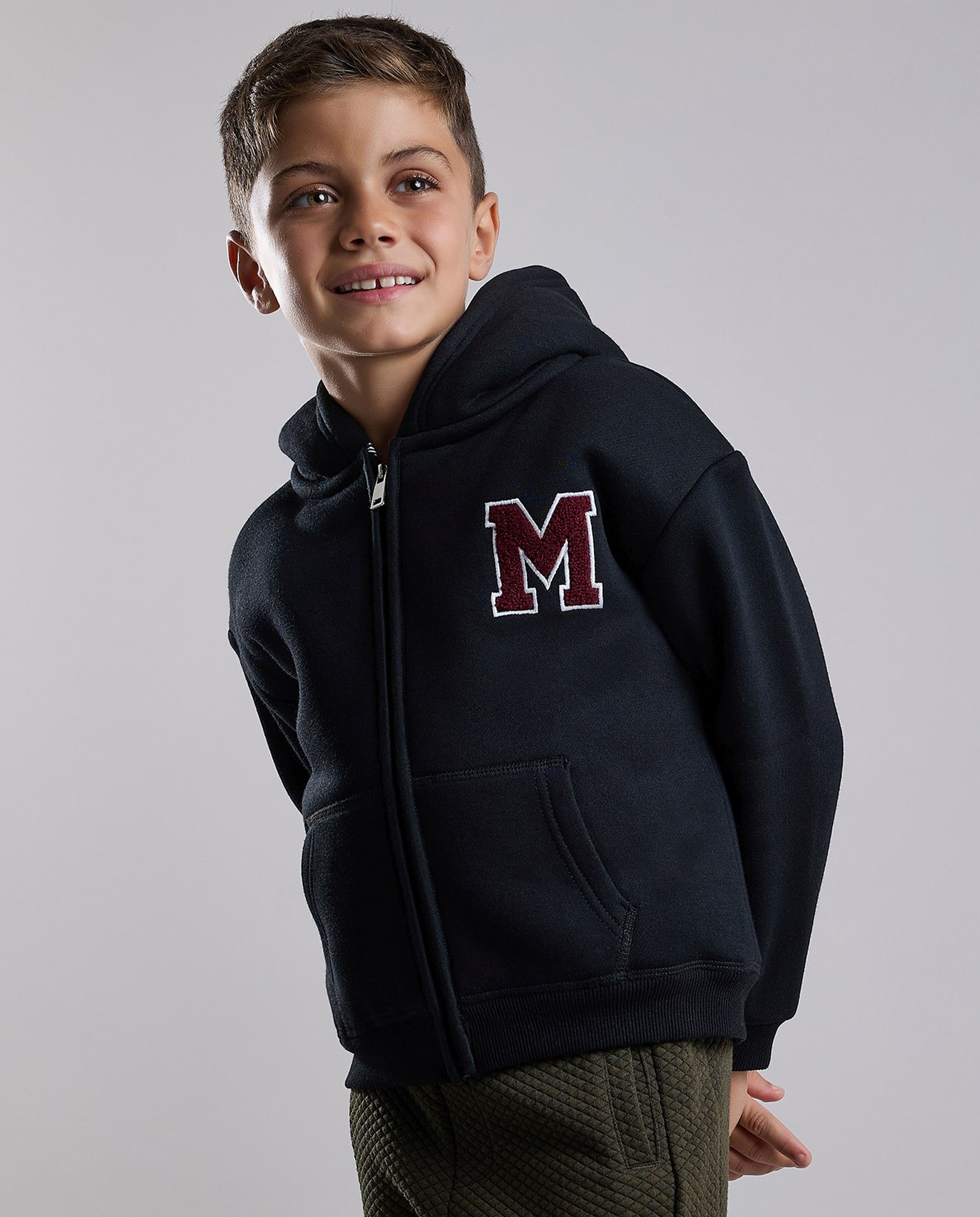 Appliqued Hooded Jacket with Zipper Closure