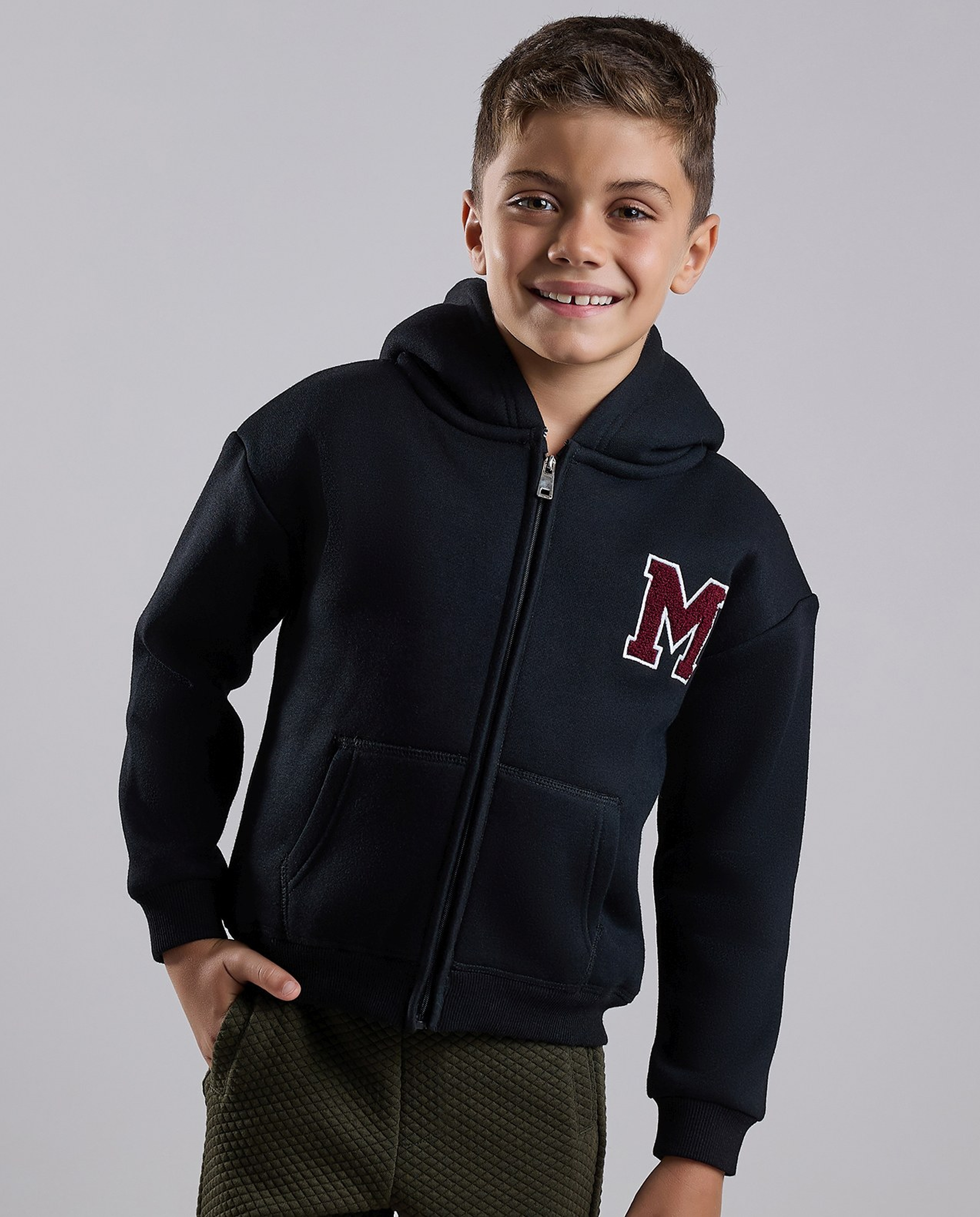 Appliqued Hooded Jacket with Zipper Closure