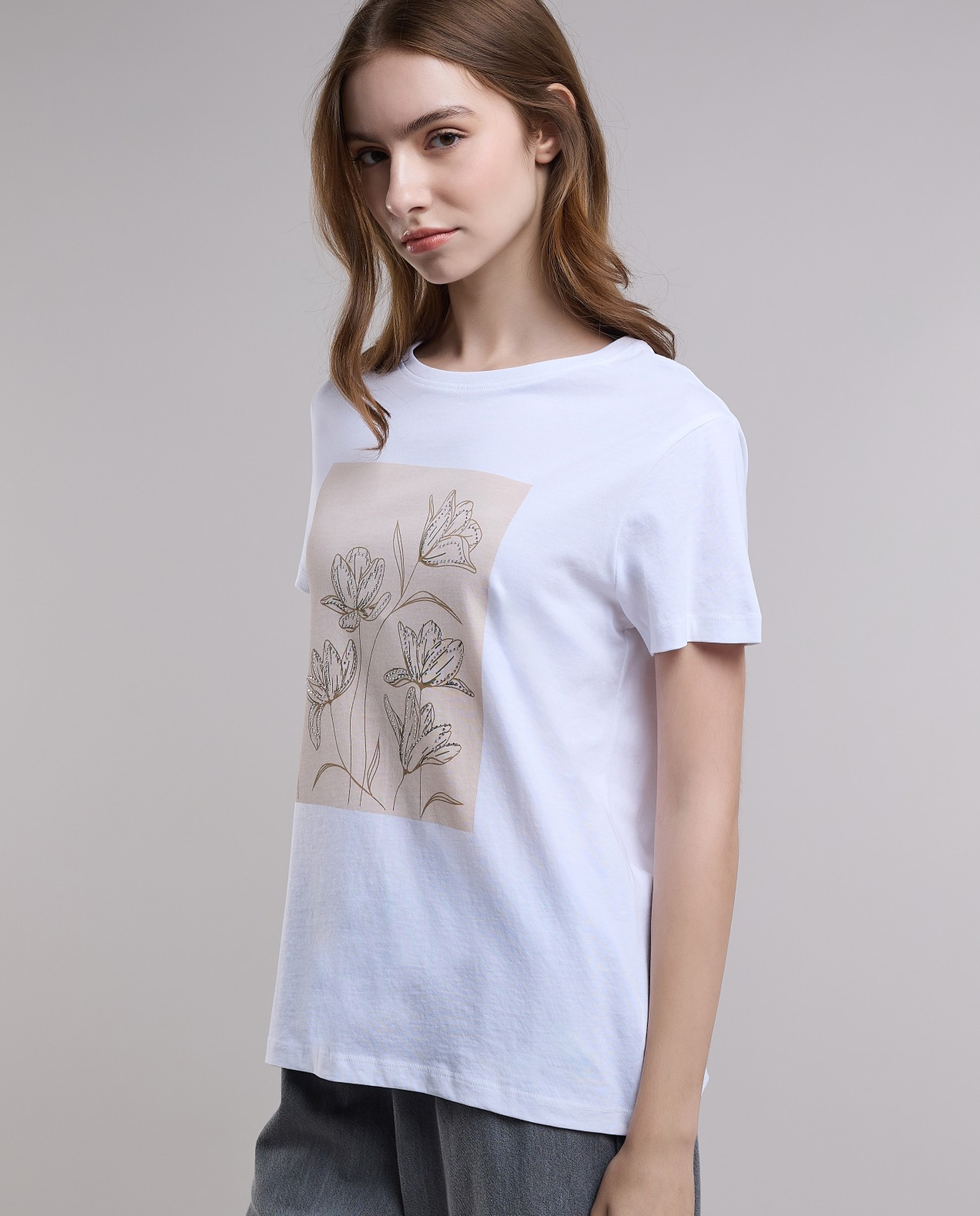 Printed T-Shirt with Crew Neck and Short Sleeves