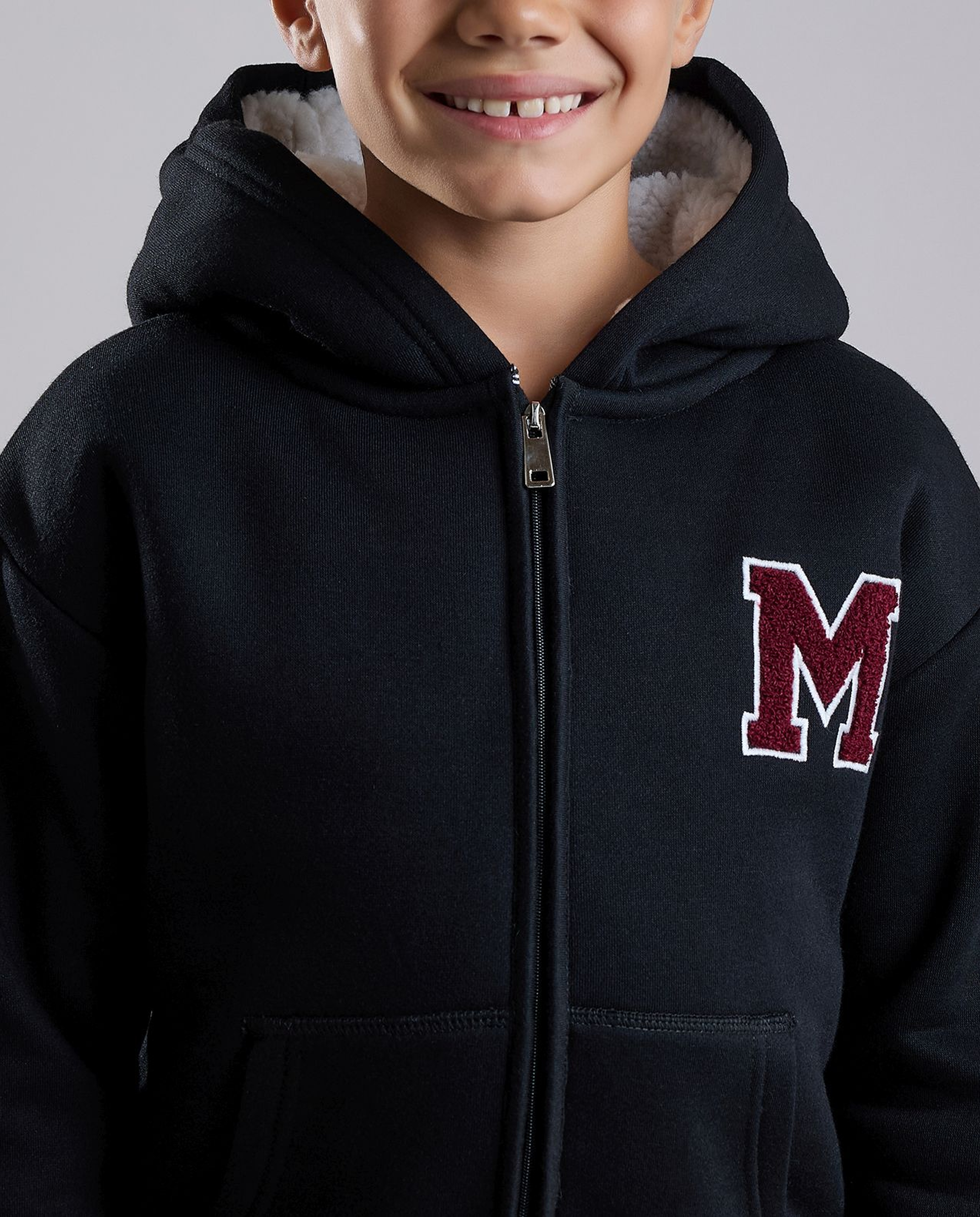 Appliqued Hooded Jacket with Zipper Closure