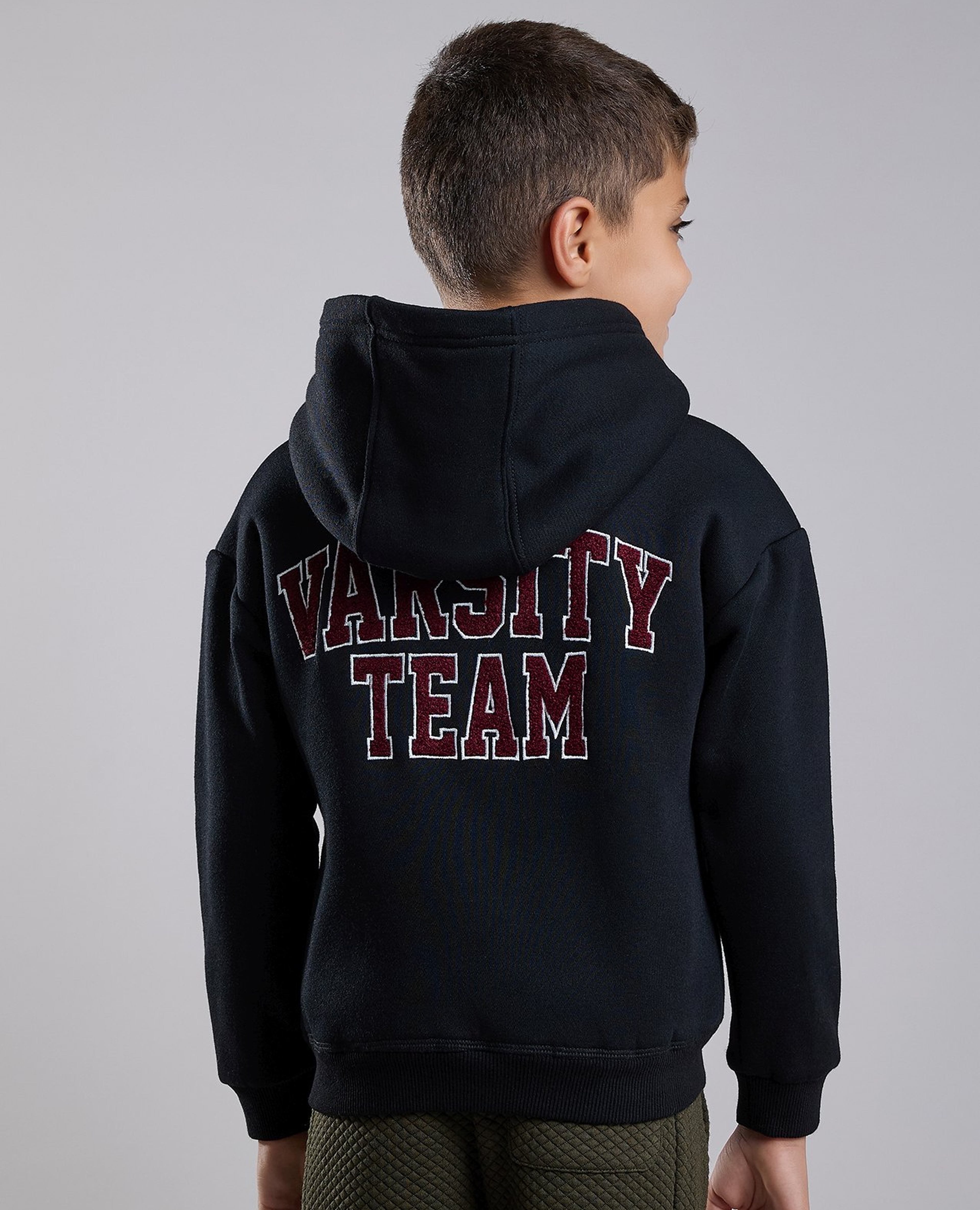 Appliqued Hooded Jacket with Zipper Closure