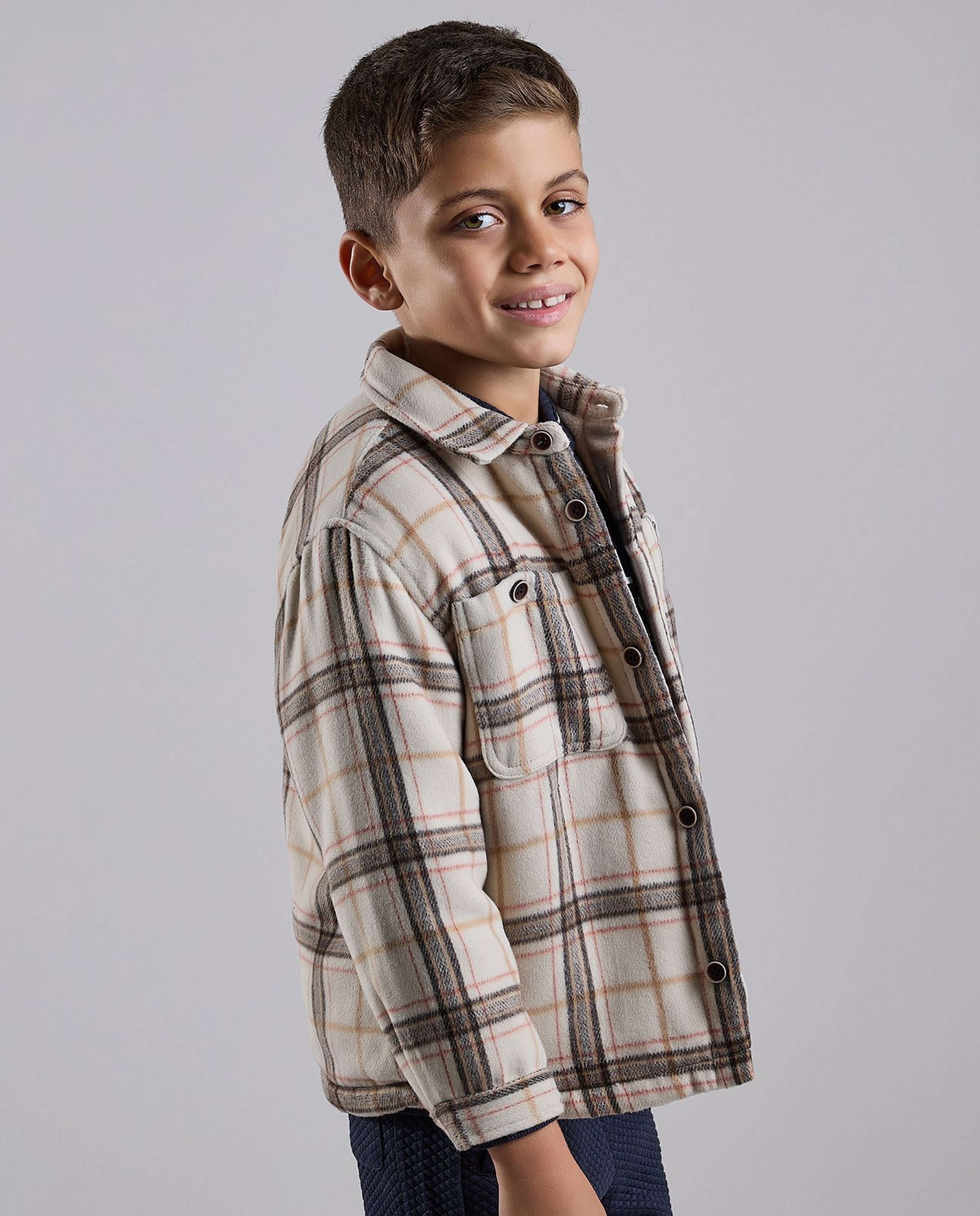 Plaid Shirt with Classic Collar and Long Sleeves