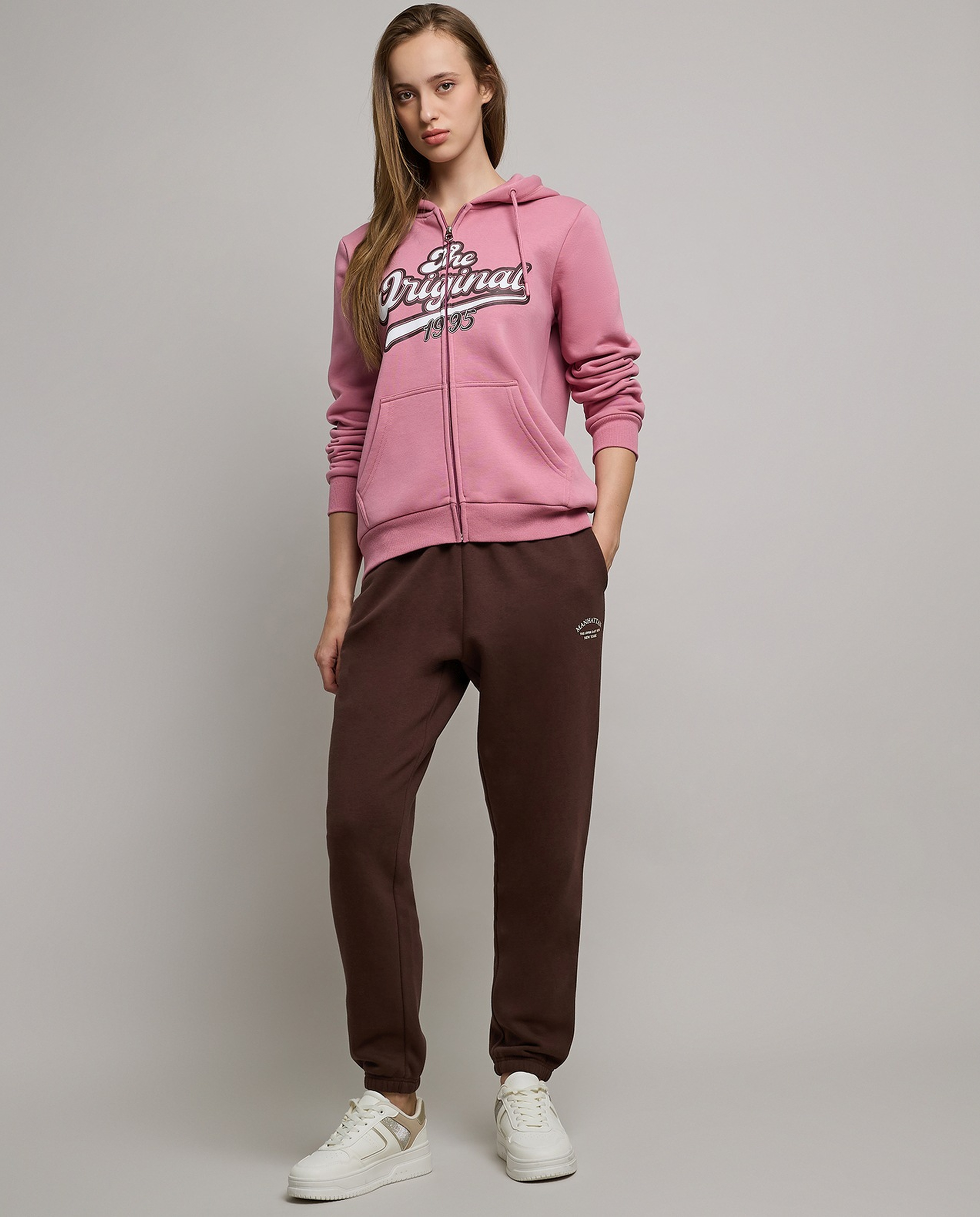 Typography Print Hooded Jacket with Zipper Closure