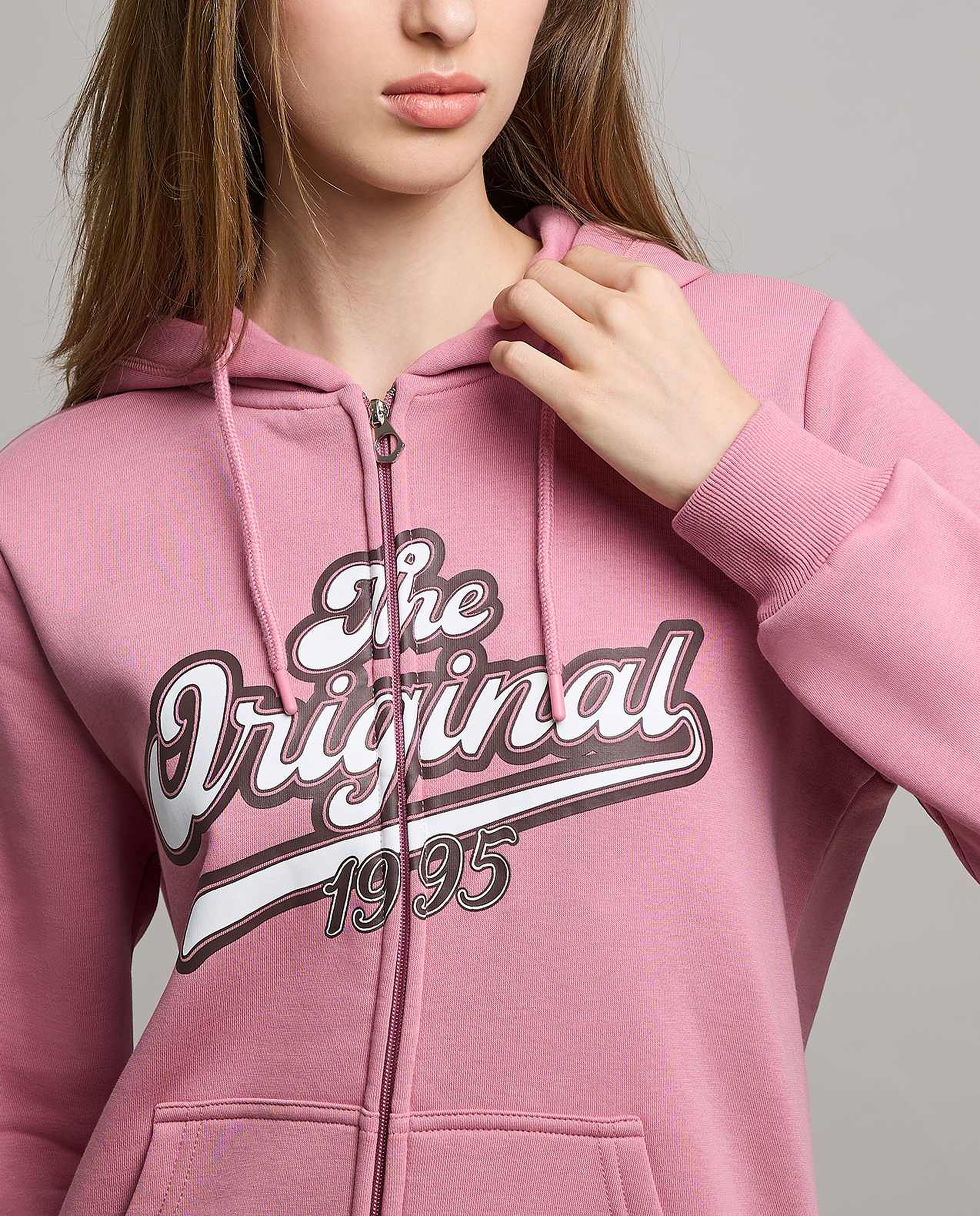 Typography Print Hooded Jacket with Zipper Closure