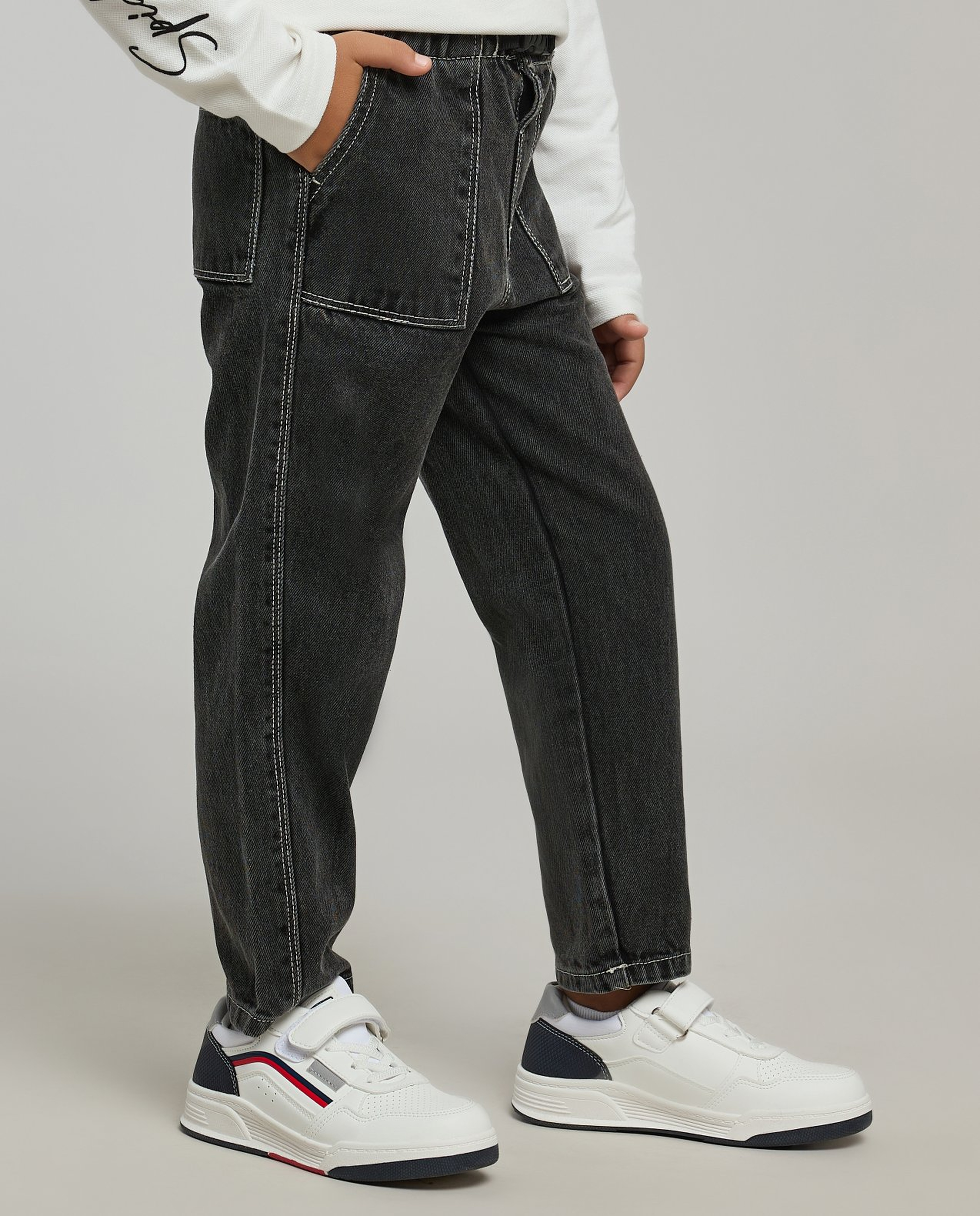 Faded Straight Fit Jeans with Side Release Closure