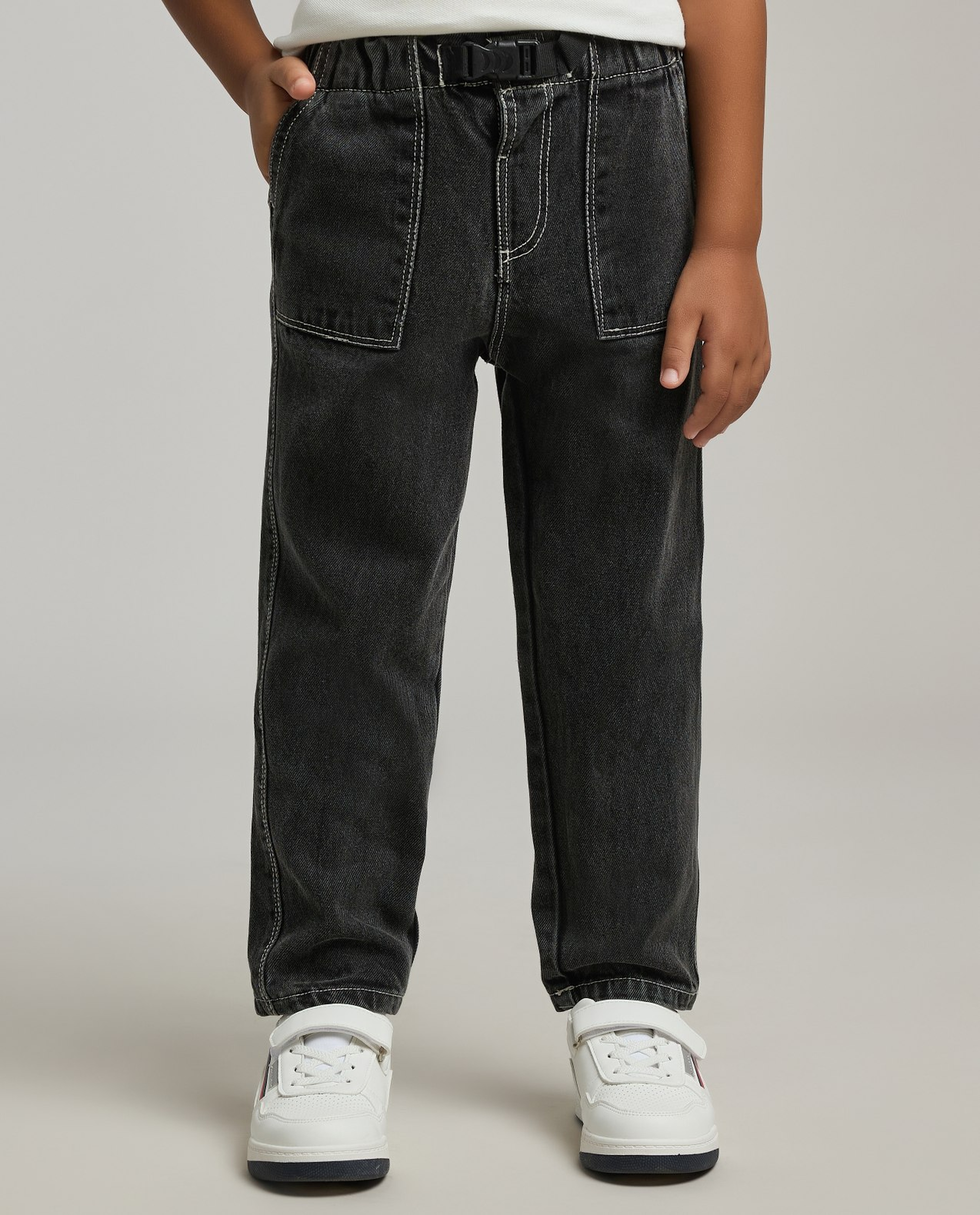Faded Straight Fit Jeans with Side Release Closure