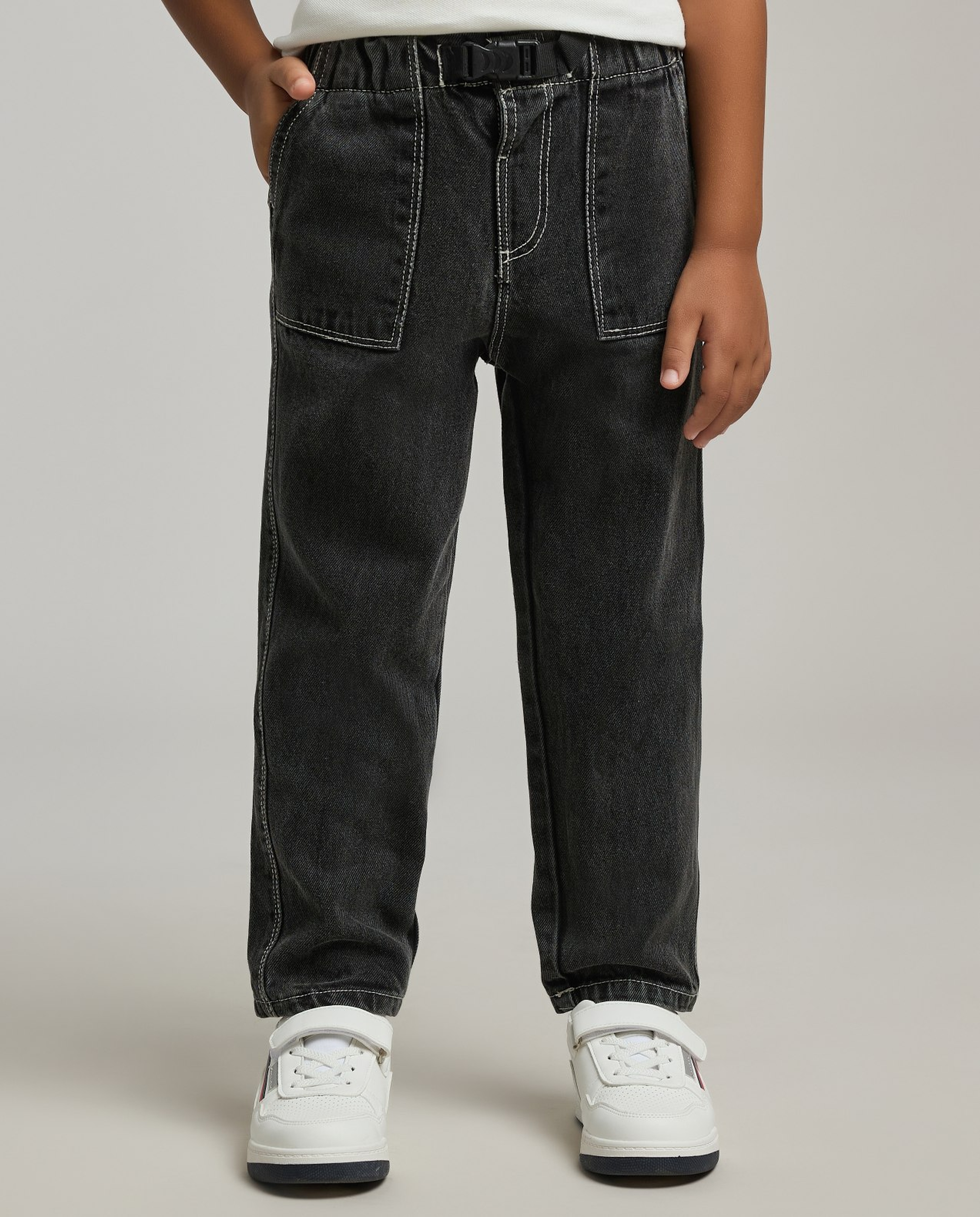 Faded Straight Fit Jeans with Side Release Closure