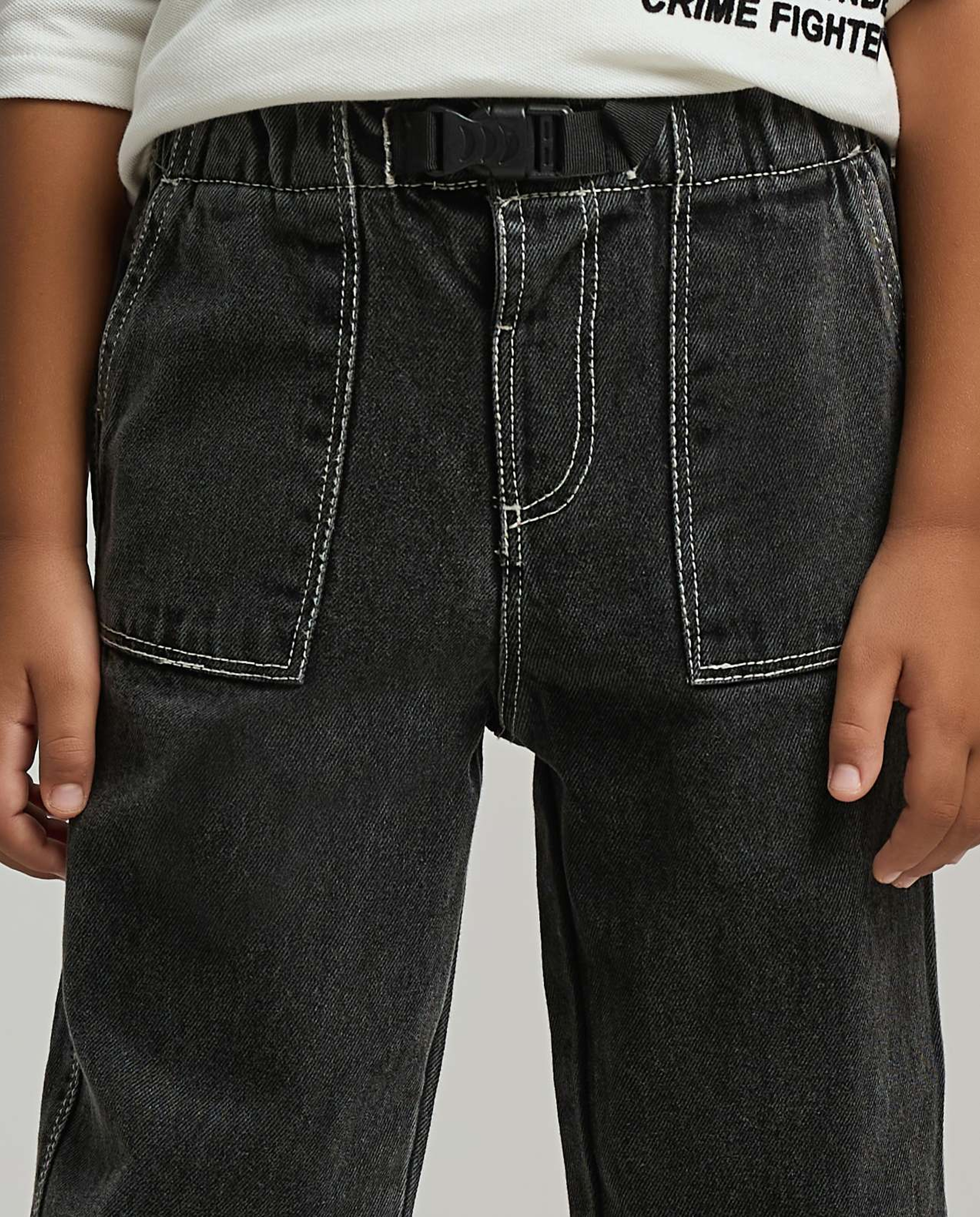 Faded Straight Fit Jeans with Side Release Closure