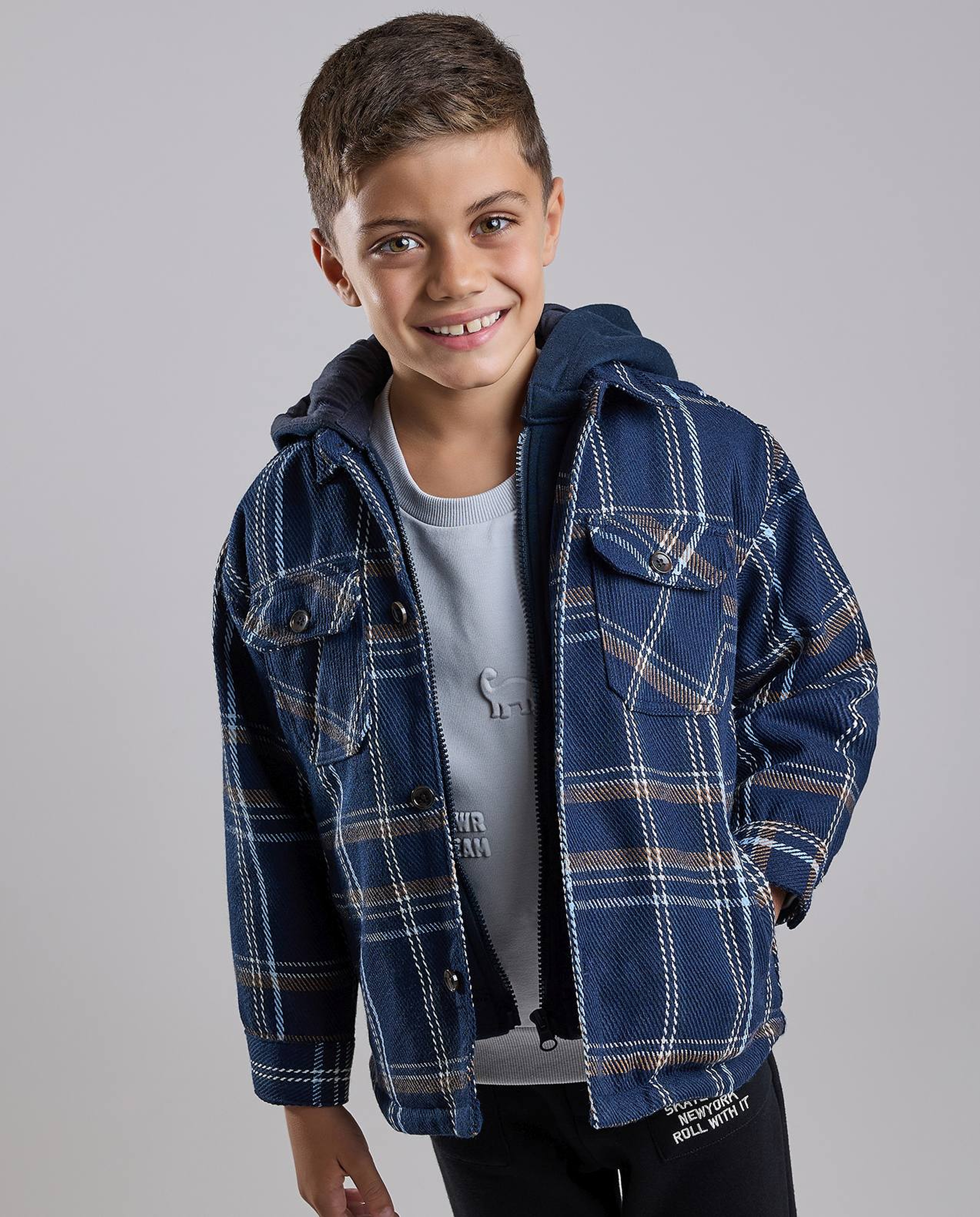 Plaid Shirt with Classic Collar and Long Sleeves